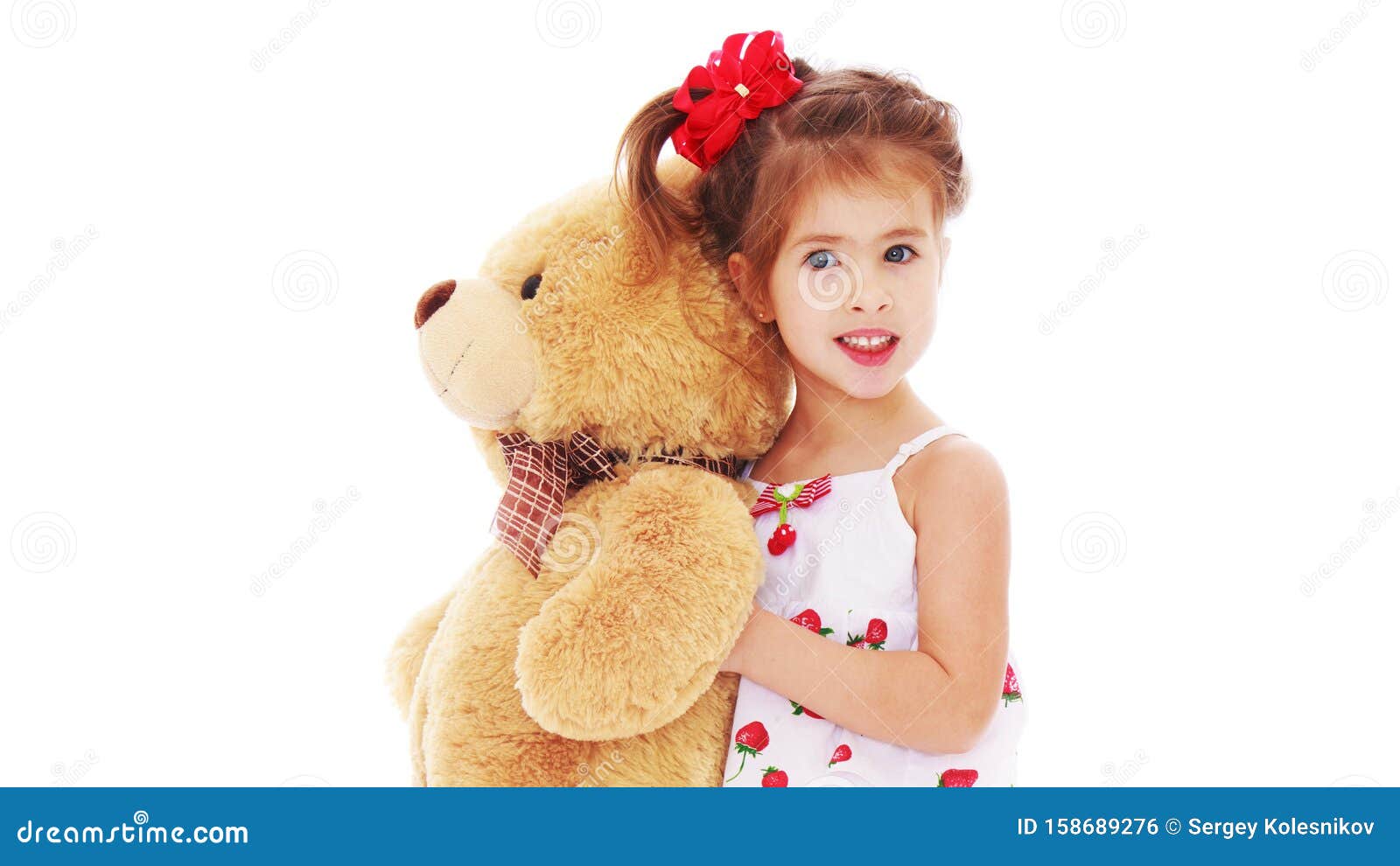 Little Girl with Teddy Bear.Isolated on White Background. Stock Photo ...