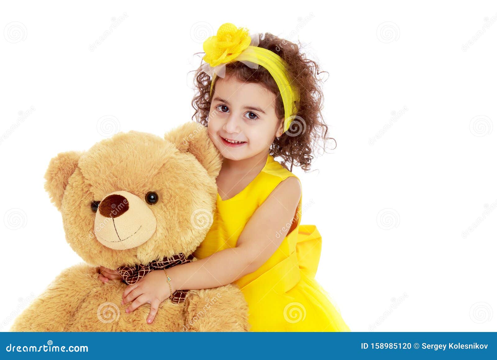 Little Girl with Teddy Bear.Isolated on White Background. Stock Photo ...