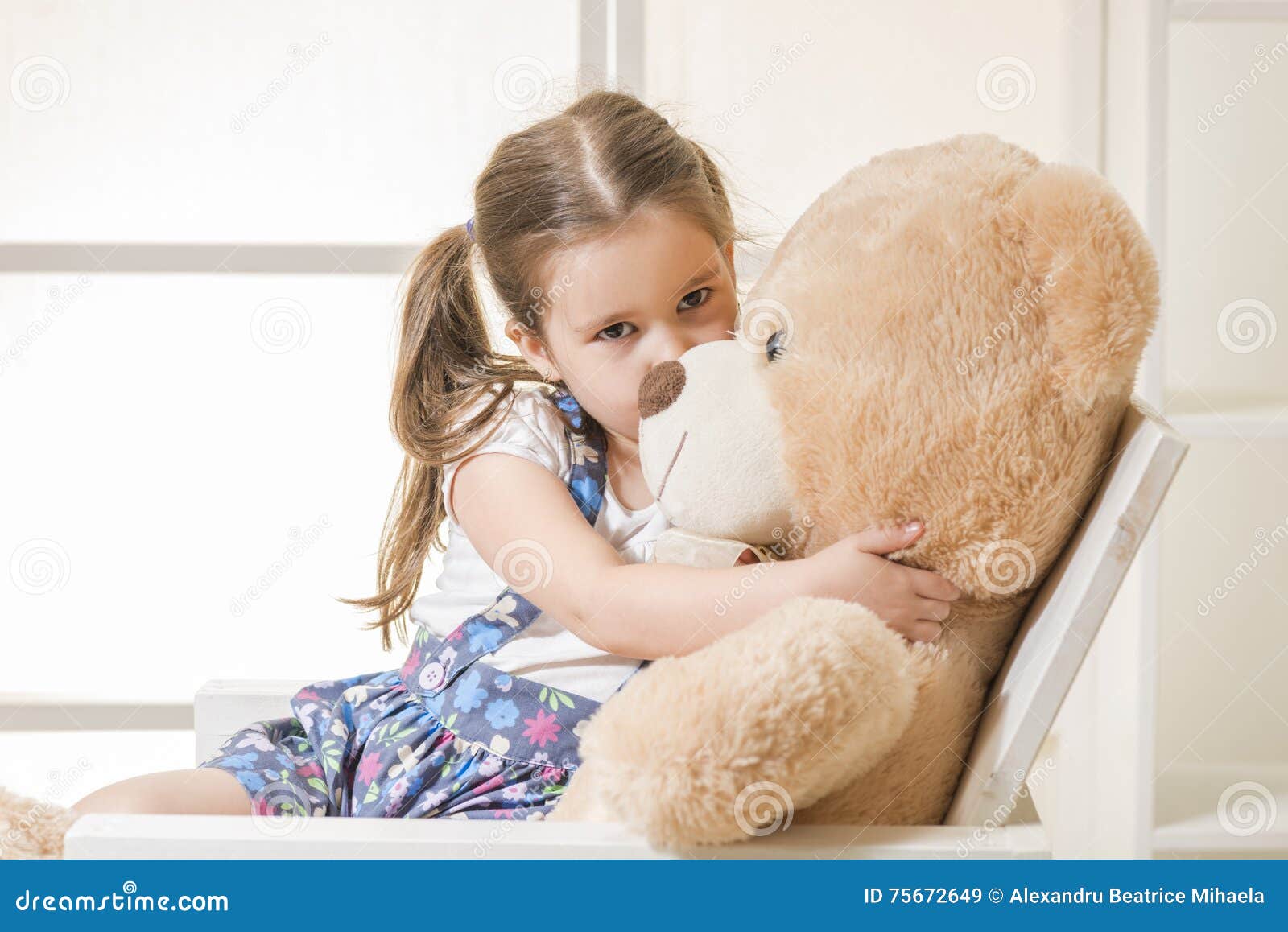 Little Girl with with Teddy Bear Stock Image - Image of affection ...