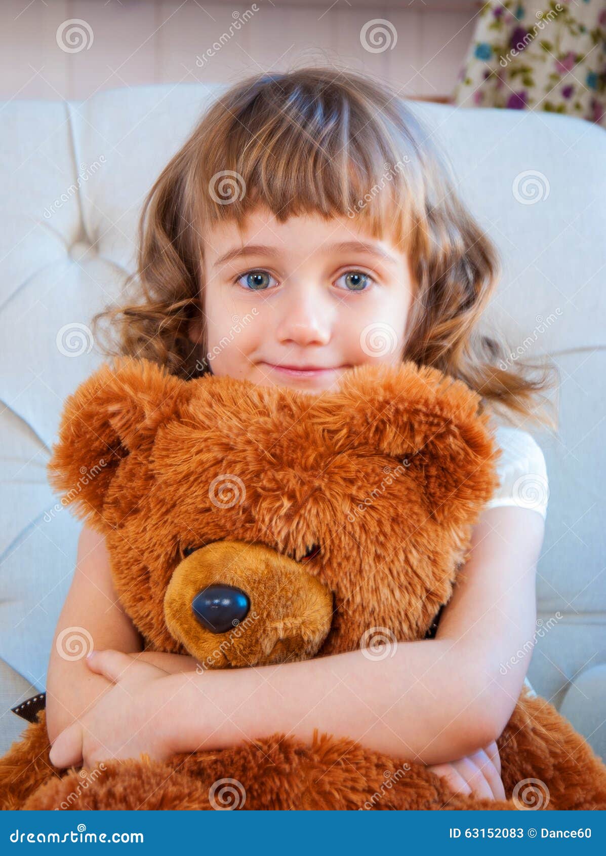 Little Girl with Teddy Bear Stock Image - Image of sweet, girl: 63152083