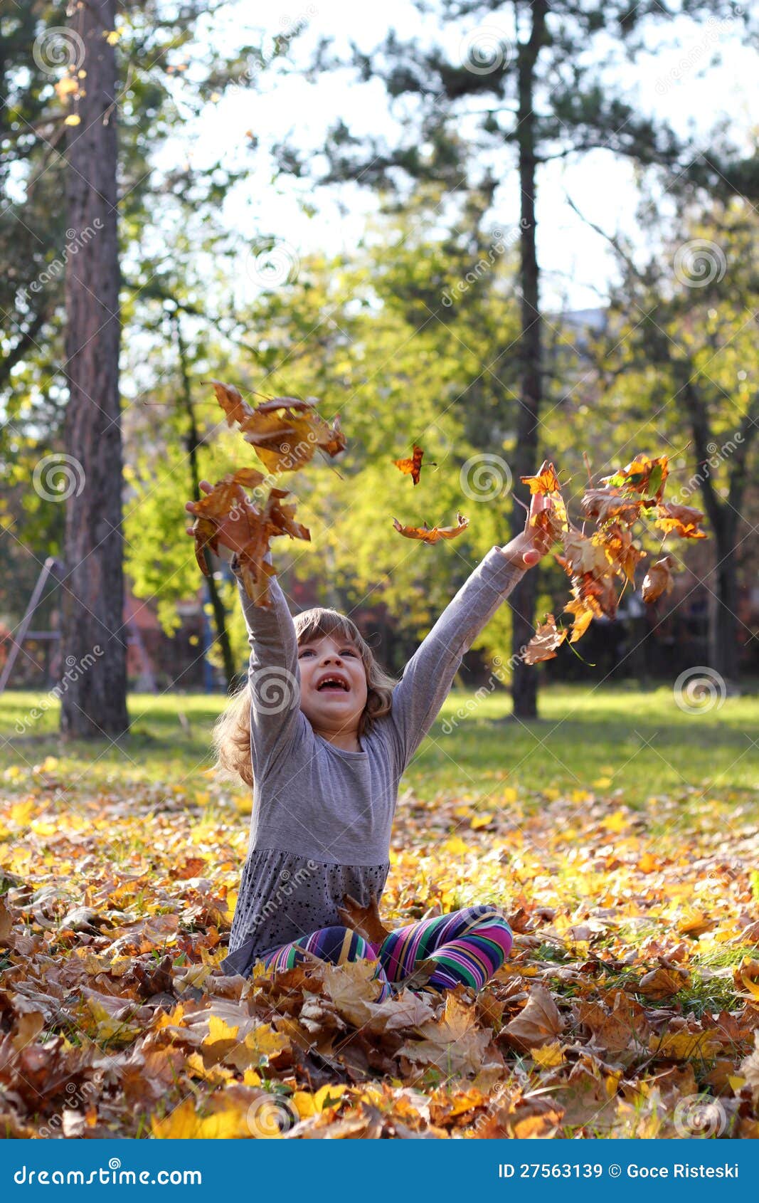 Little girl throws leaves stock image. Image of cheerful 27563139
