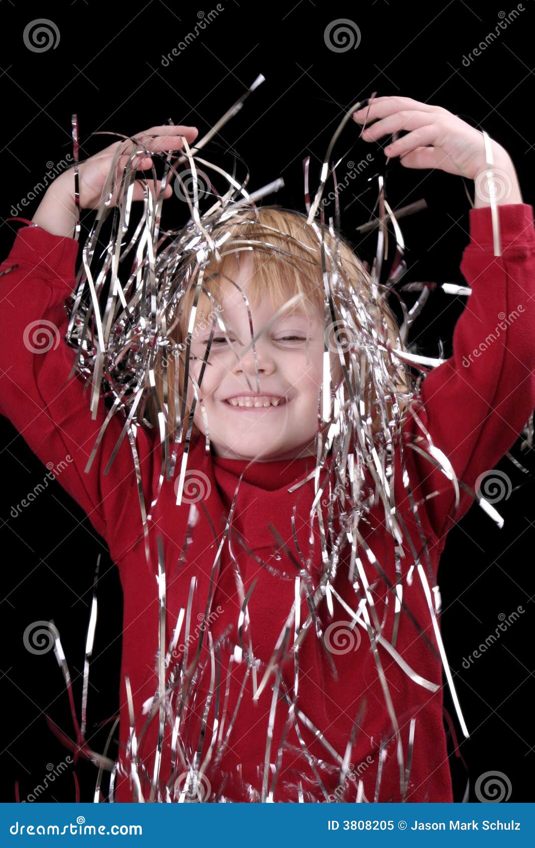 Little girl with tinsel stock image. Image of strips, smile 3808205