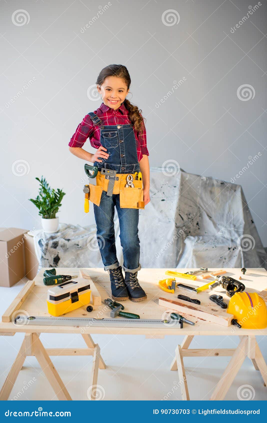 Little girl in tool belt stock image. Image of caucasian 90730703