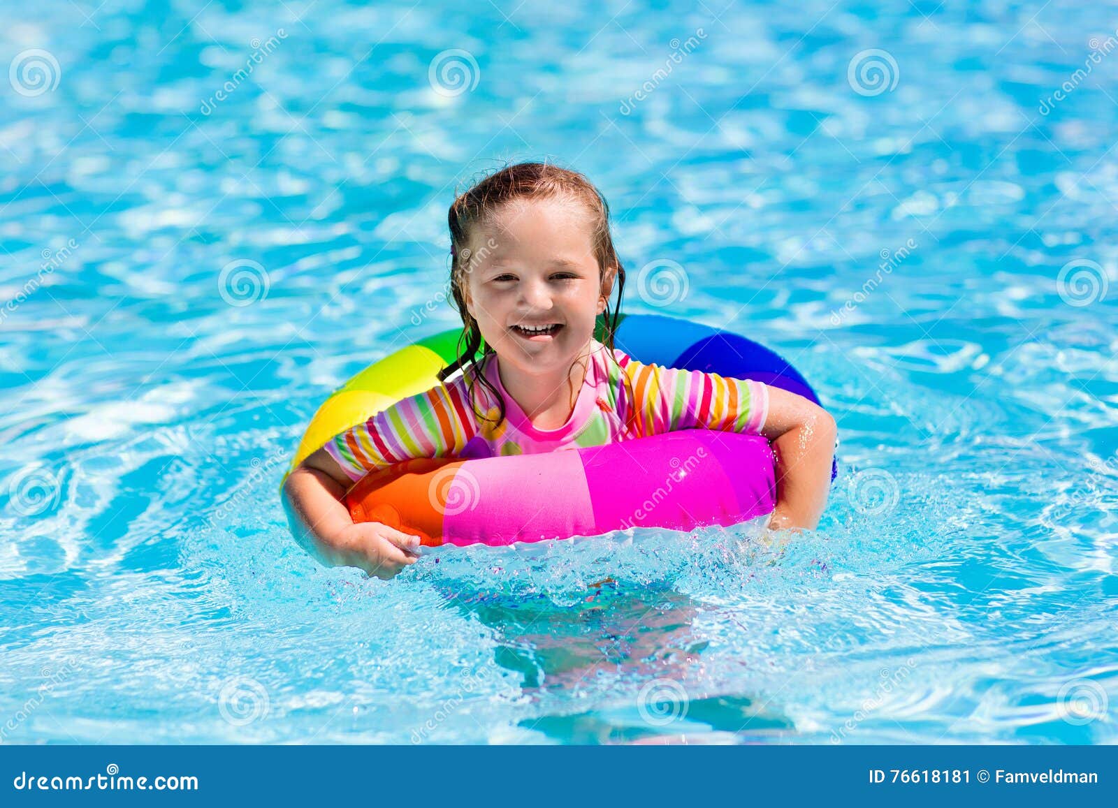 Little Girl with Toy Ring in Swimming Pool Stock Image - Image of ...