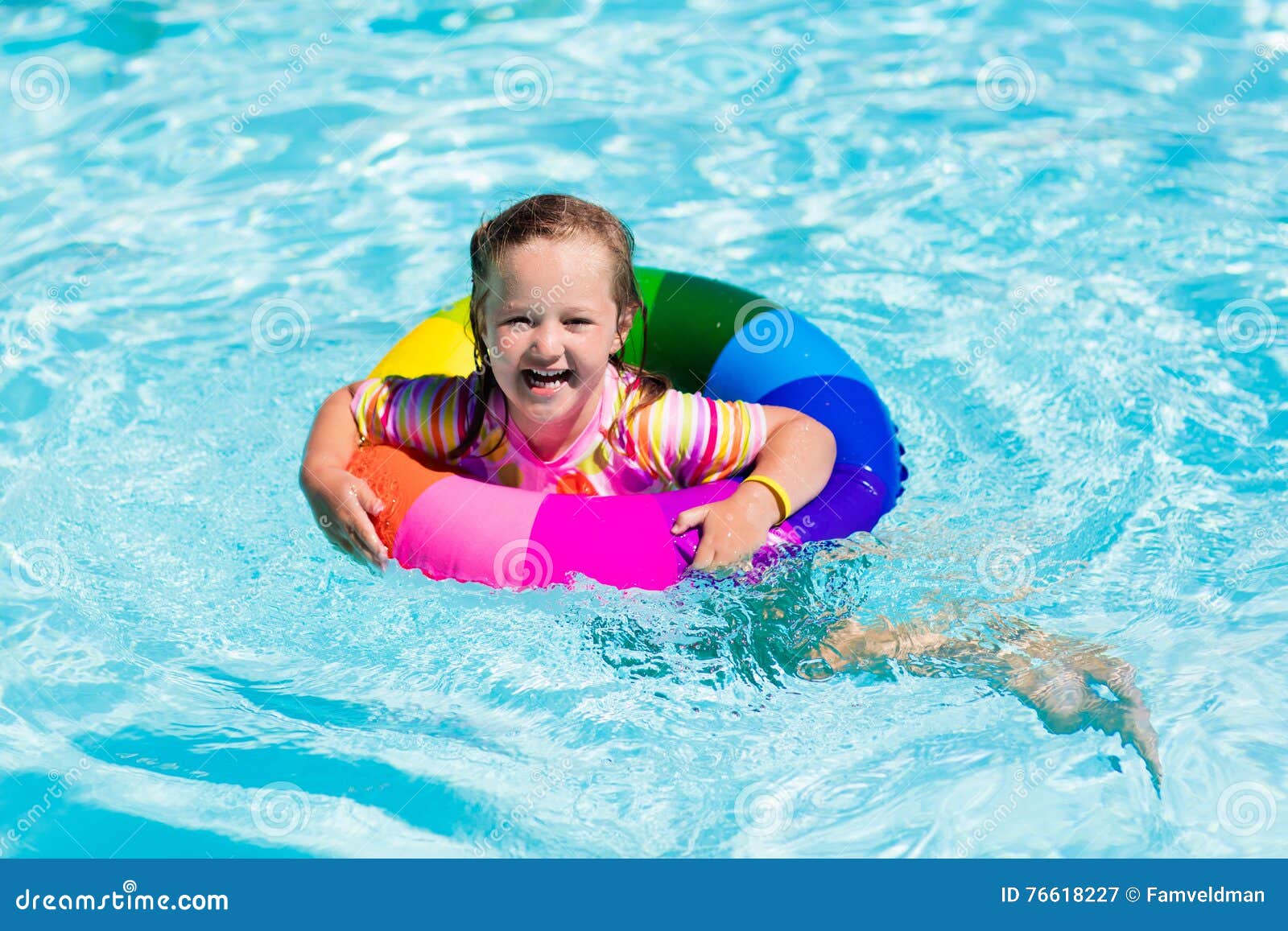 Little Girl with Toy Ring in Swimming Pool Stock Image - Image of ...