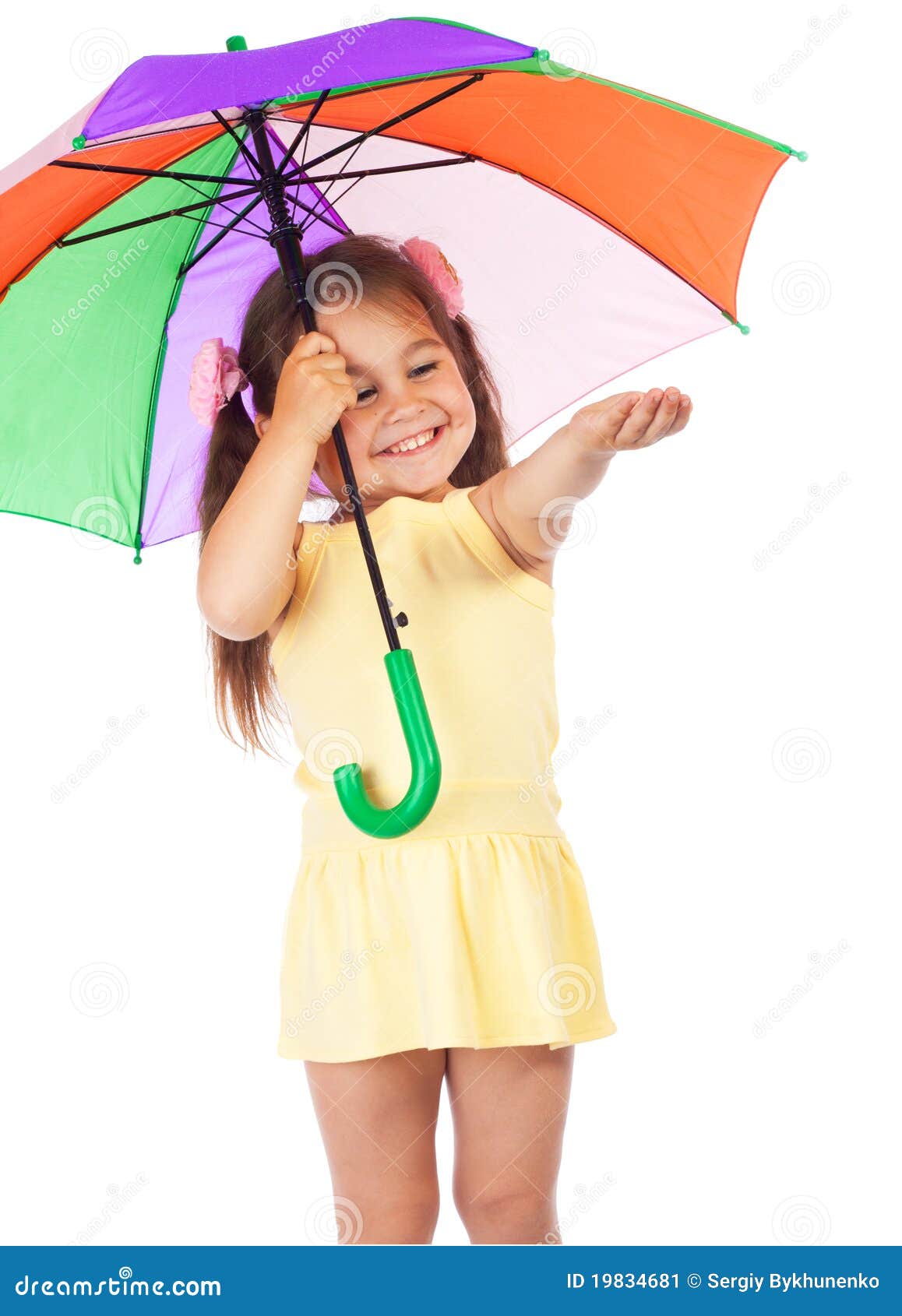 Little Girl with Umbrella, Checking for Rain Stock Image Image of