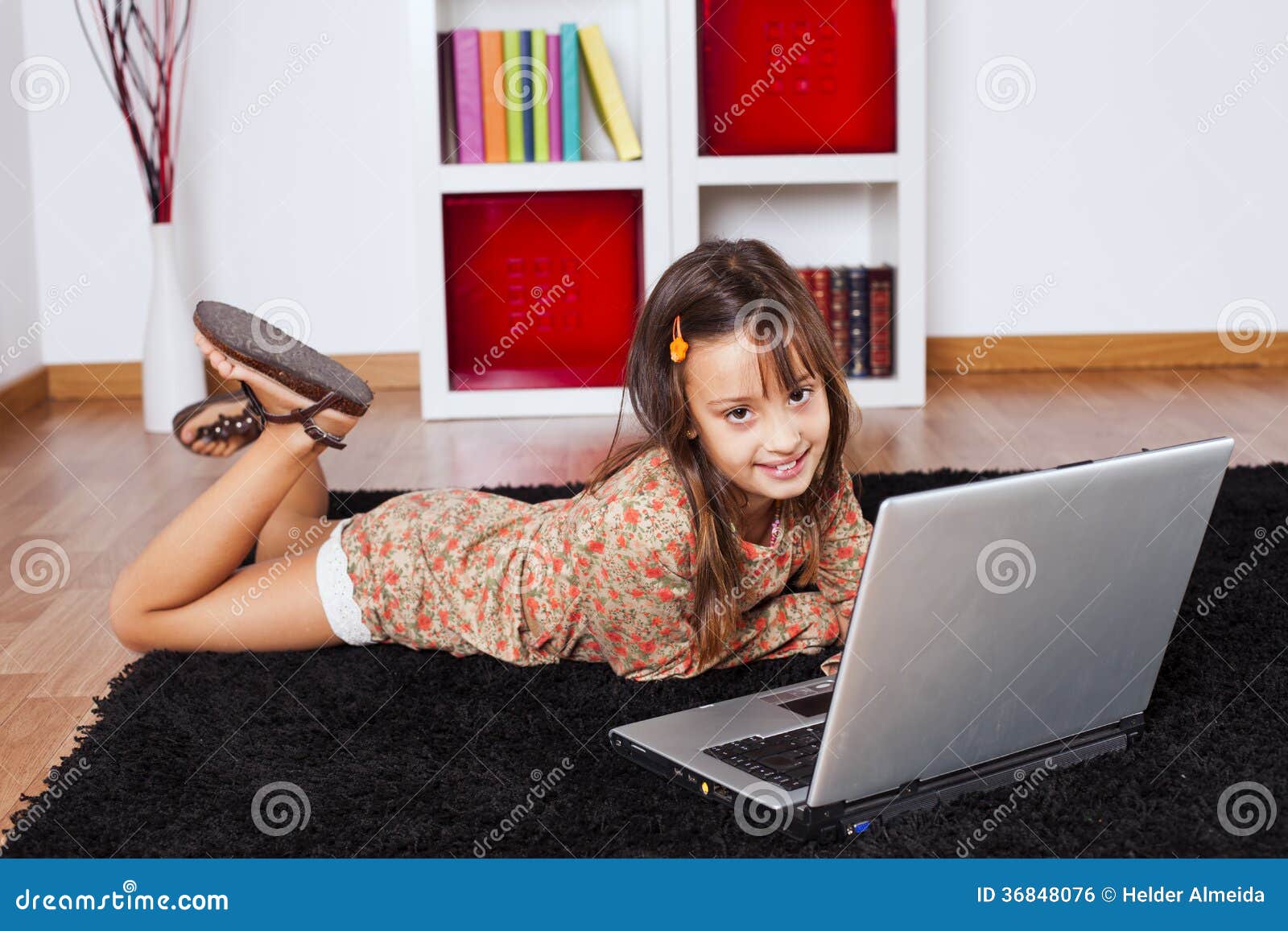 Little Girl Using a Laptop Computer Stock Photo Image of knowledge