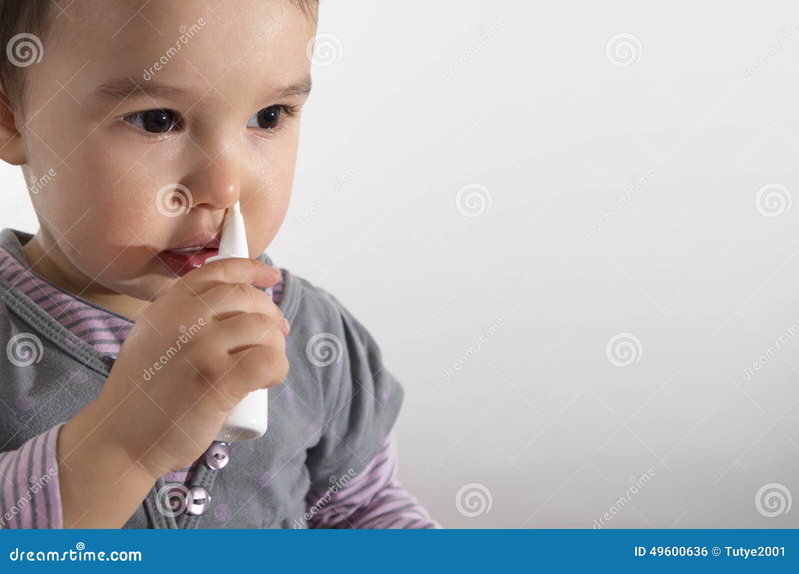 Little Girl Using Nasal Spray Stock Photo Image of nasal, medicine 49600636
