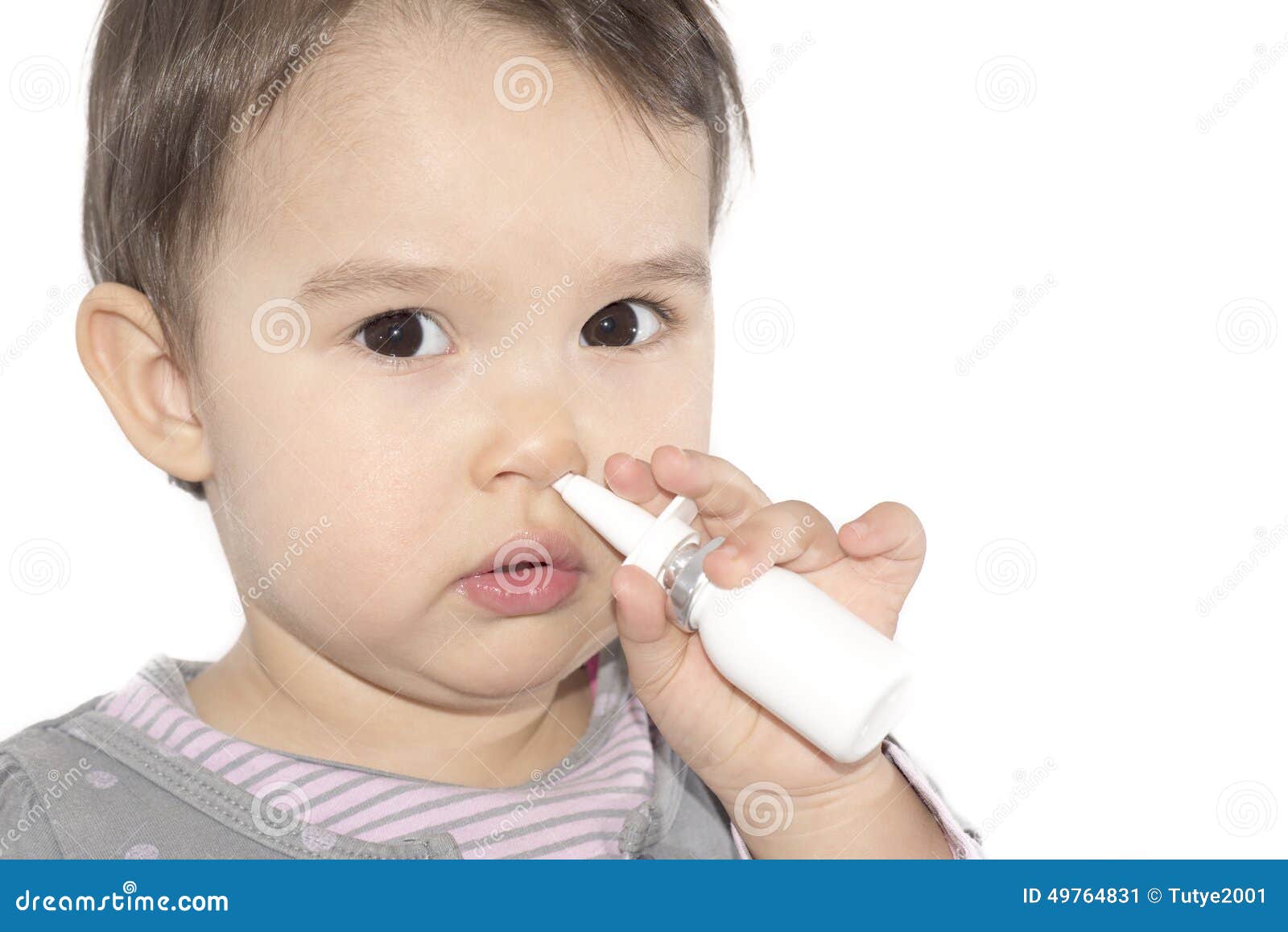 Little Girl Using Nasal Spray Stock Image Image of allergen, little 49764831