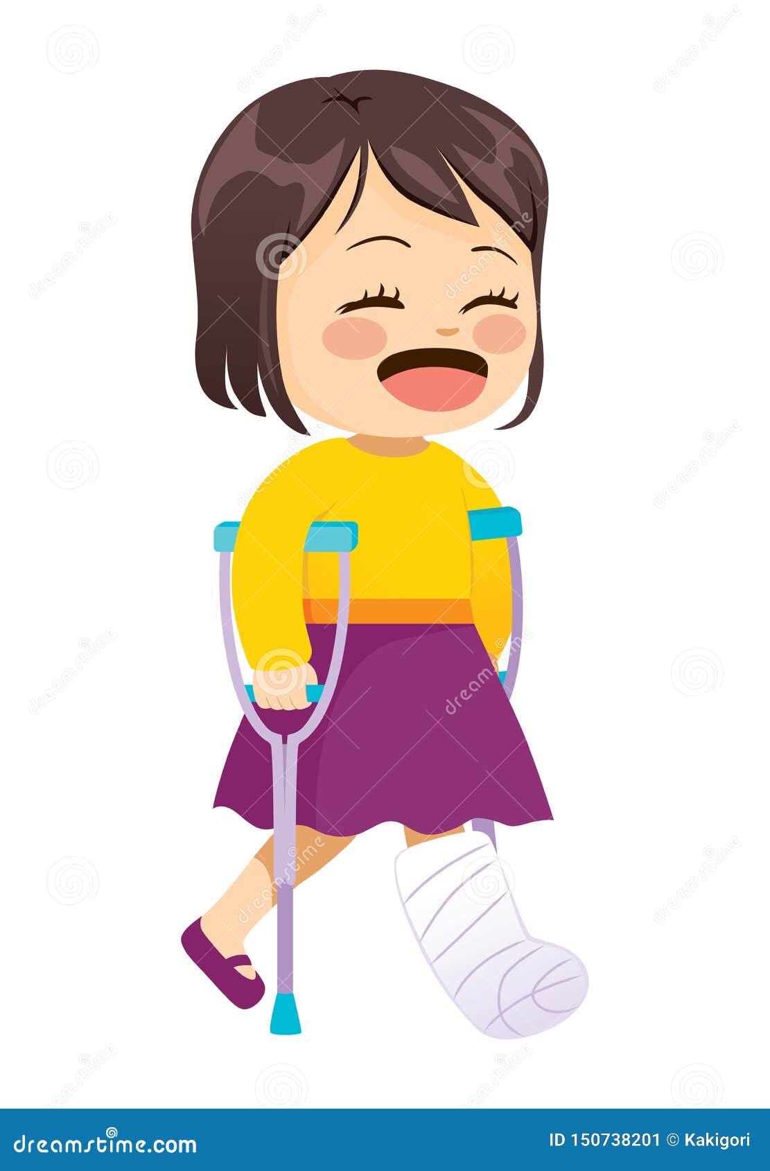 Little Girl Walking with Crutches Stock Vector Illustration of