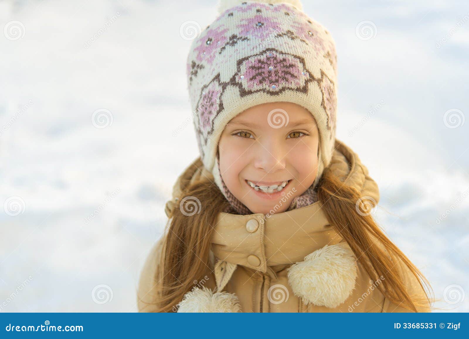 Little Girl in Warm Coat with Hood Stock Image - Image of childhood ...