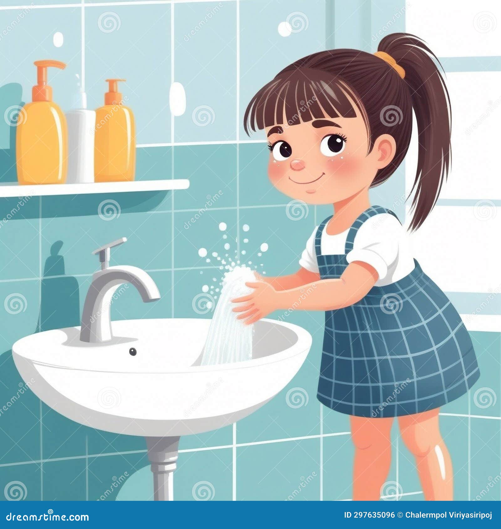 A Little Girl Was Washing Hands , Children S Book Illustration Style ...