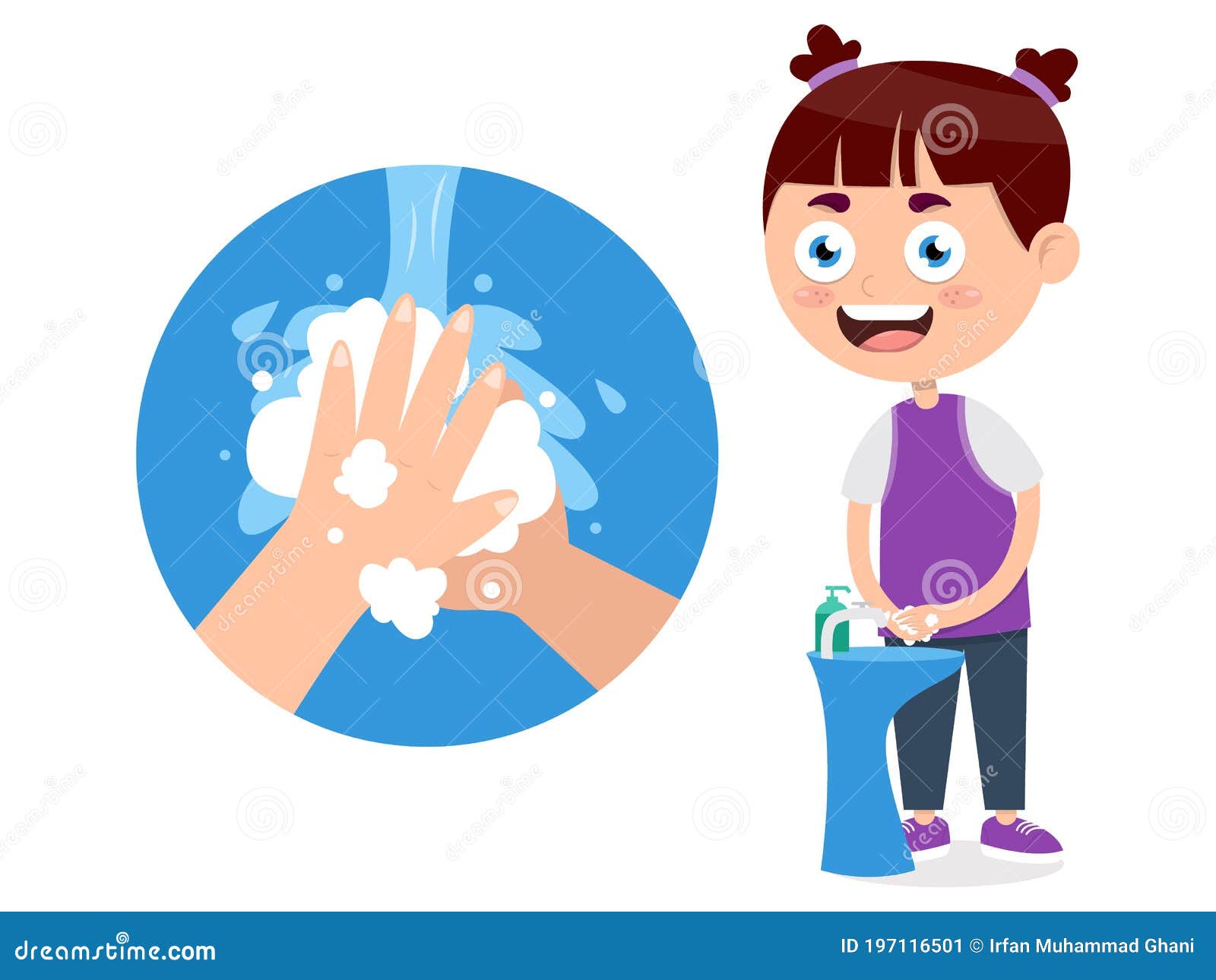 Little Girl Washing Hands with Liquid Soap To Prevent Against Viruses Stock  Vector - Illustration of liquid, student: 197116501