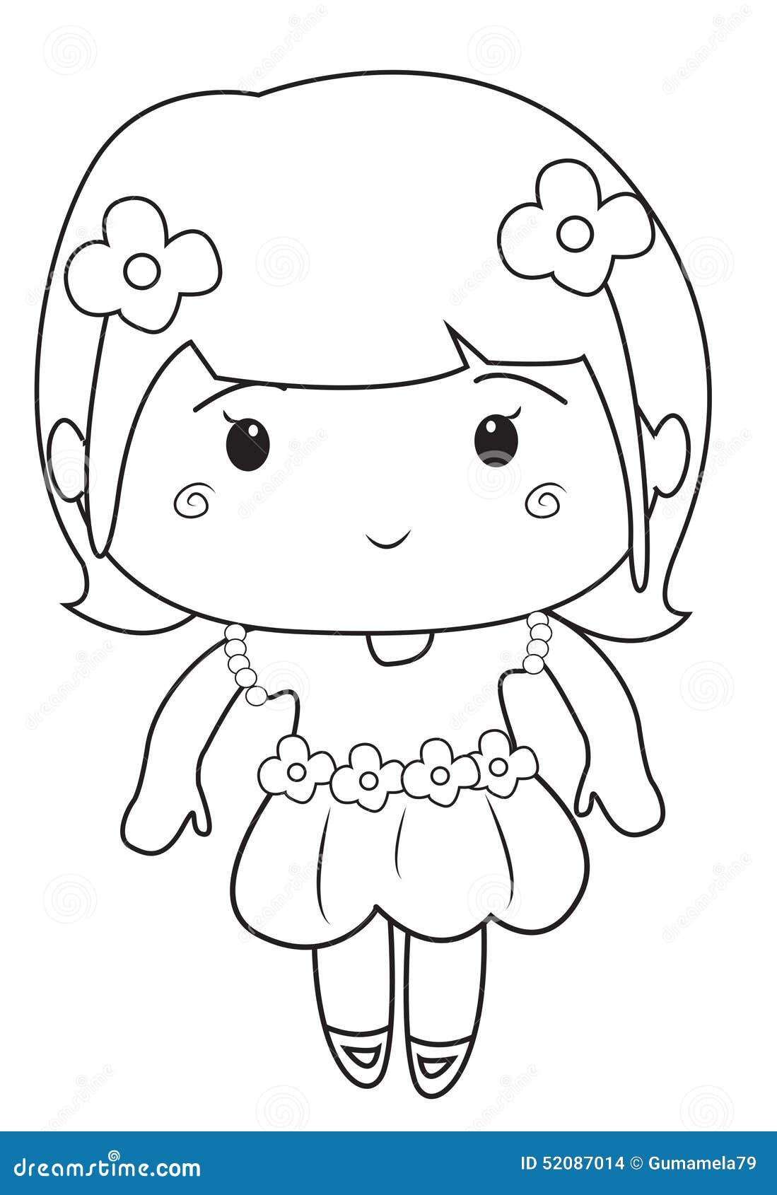 Little Girl Wearing A Dress Coloring Page Stock
