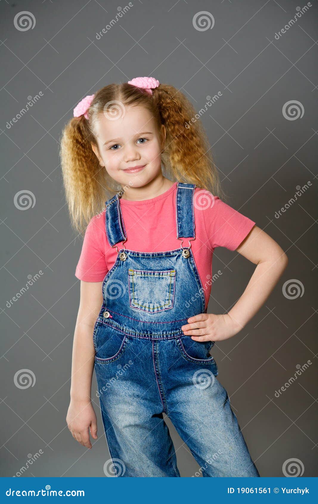 Little Girl Wearing Jeans Overalls Stock Image - Image of blond, portrait:  19061561