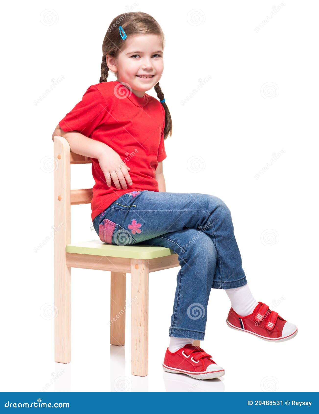 Little Girl Wearing Red T-short and Posing on Chair Stock Image - Image ...