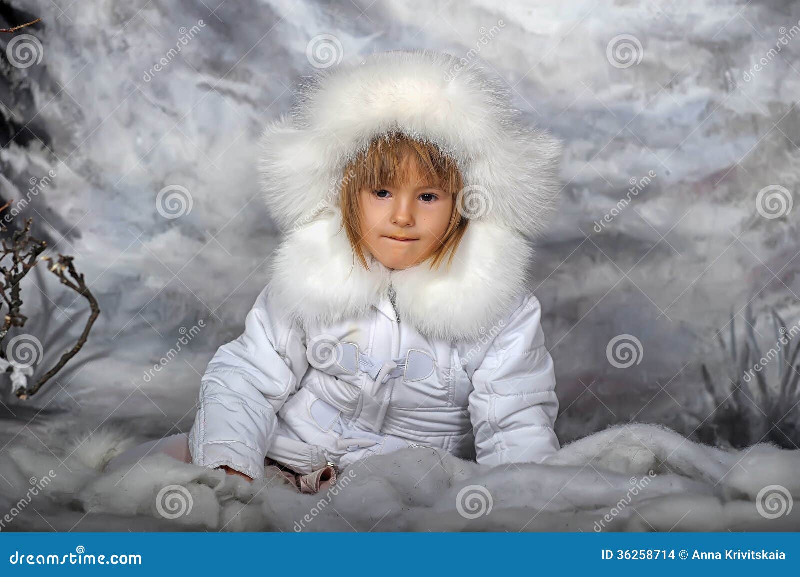 Little Girl in White Winter Coat Stock Photo Image of eyes, blue 36258714