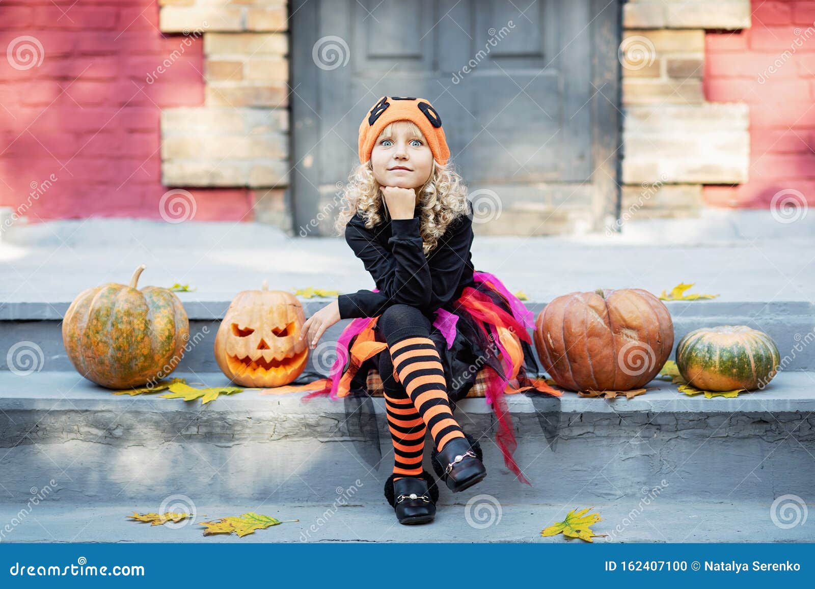 Little Girl in Witch Costume Celebrate Halloween Outdoor and Have Fun ...