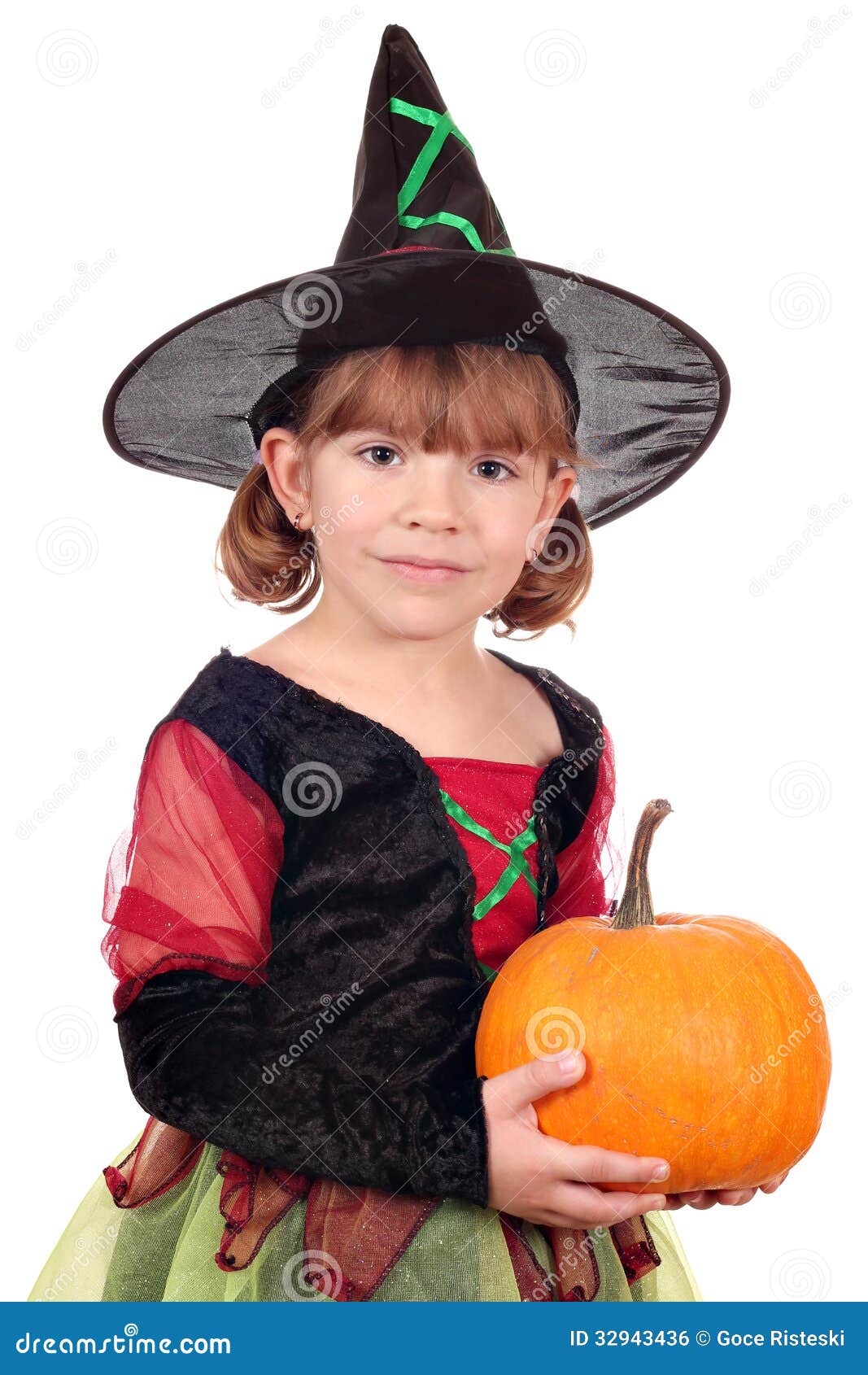 Little Girl Witch with Pumpkin Stock Photo - Image of caucasian ...