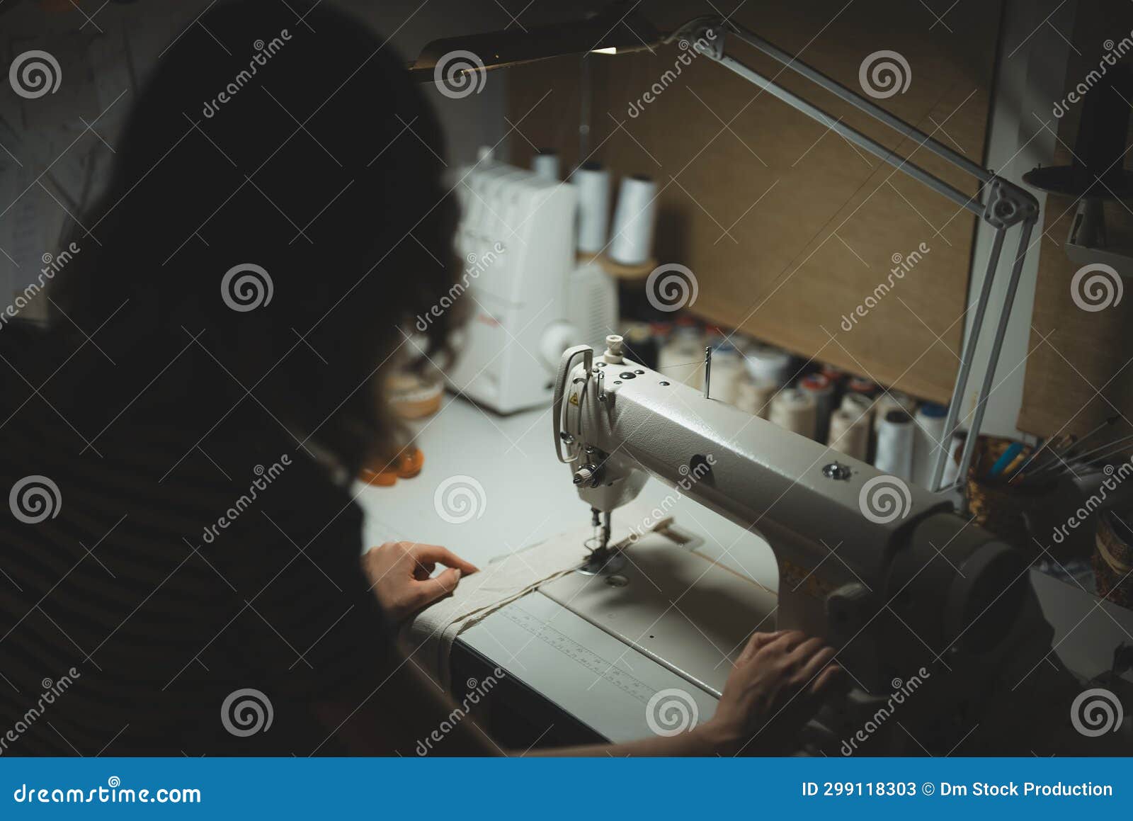 Girl Working on Sewing Machine at Home Stock Image Image of fabric