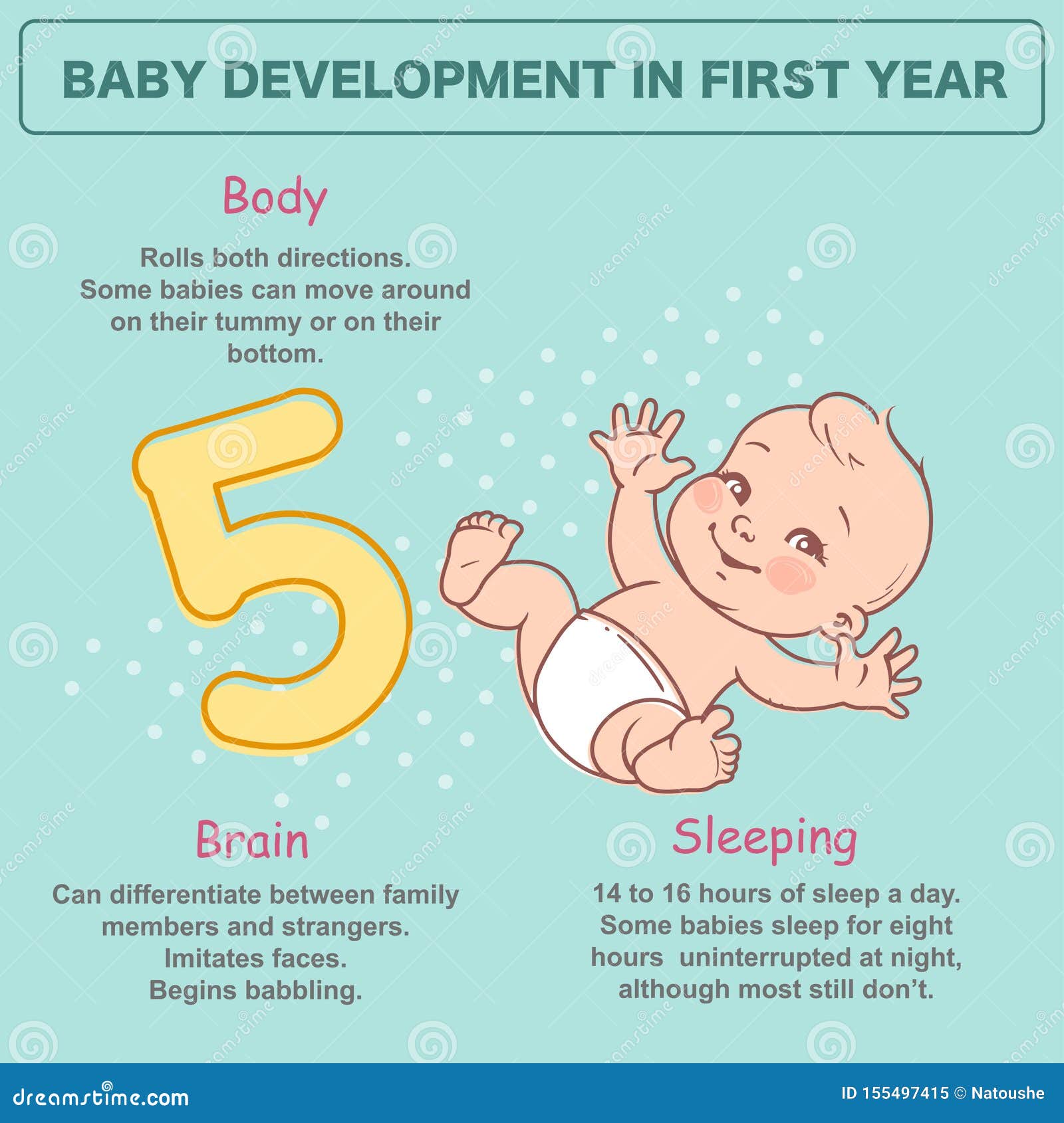 Little Girllittle Newborn Baby Of 5 Months Development Infographics Stock Vector Illustration Of Cartoon Development