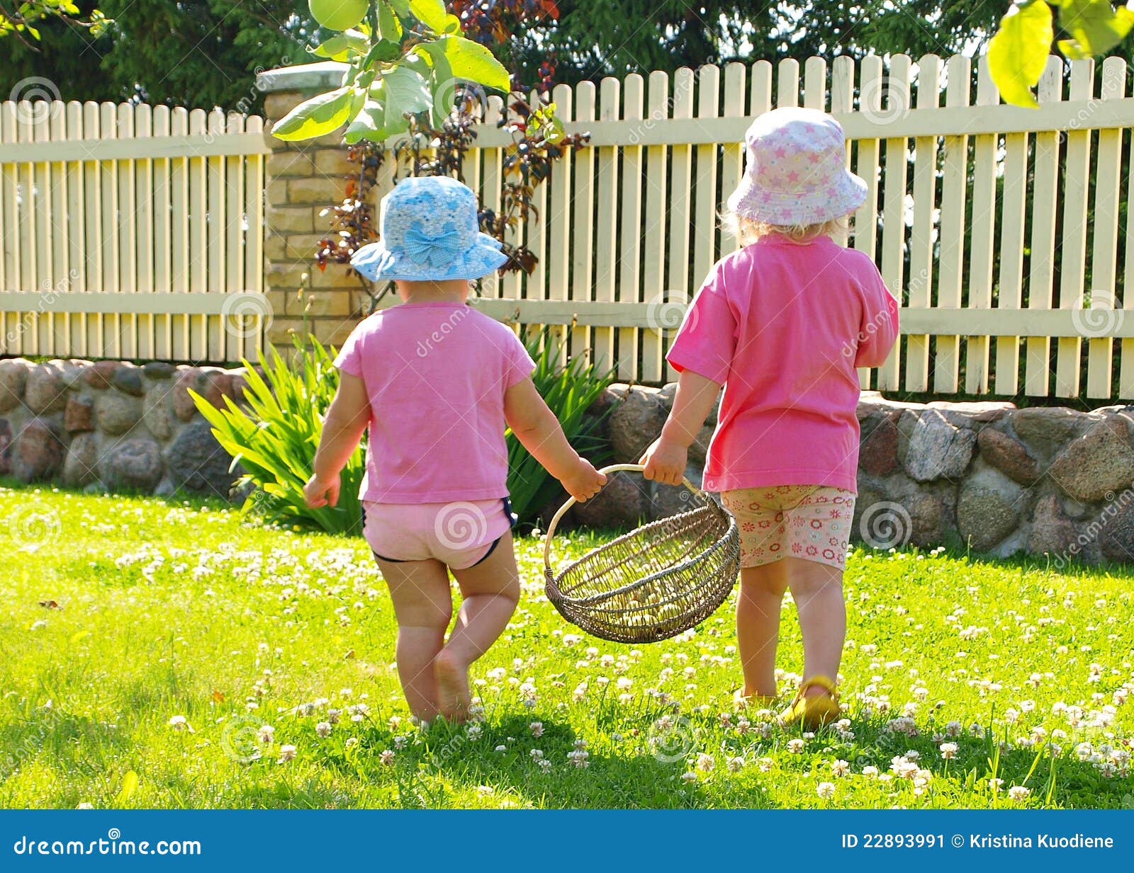 Little Girls Carrying Basket Stock Image Image of gardening