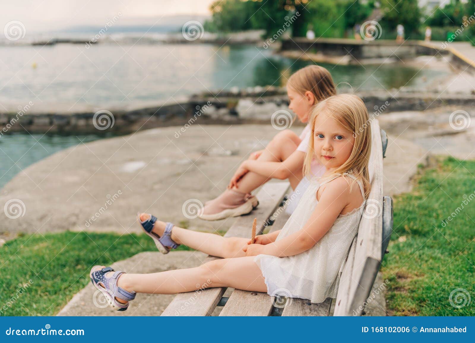 Outdoor Portrait Of Two Sweet Little Girls Stock Photo Image Of