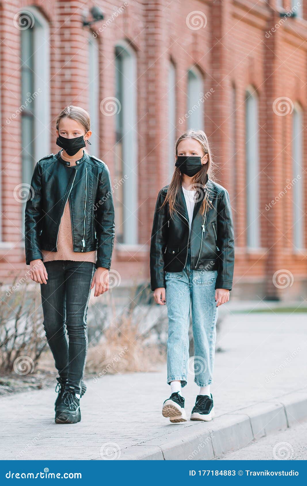 Girls Wearing a Mask on a Background of a Modern Building, Stock Image ...