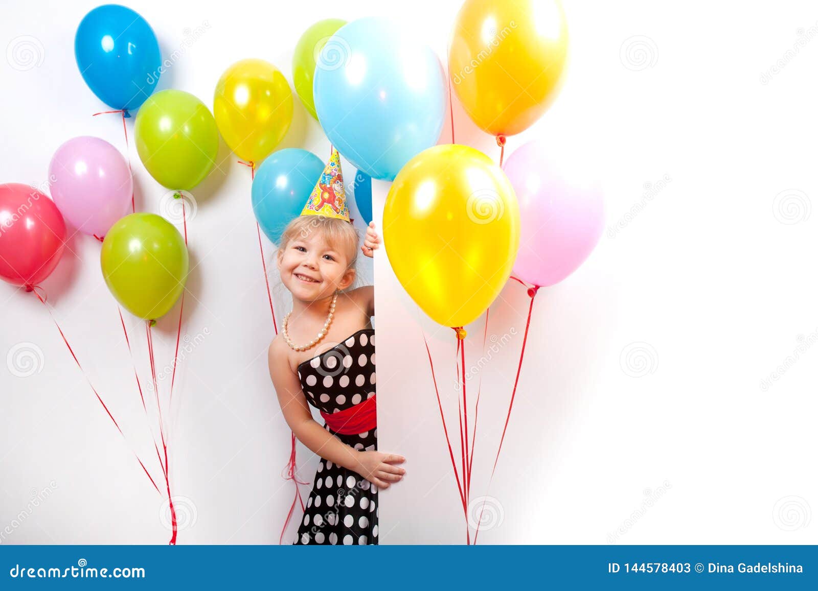 Little Happy Baby With Color Balloons On White Background Stock Image Image Of Offspring Line