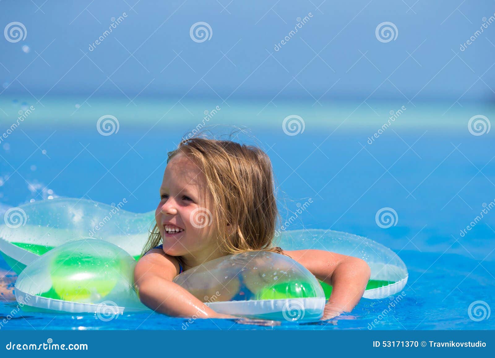 Little Happy Cute Girl in Outdoor Swimming Pool Stock Photo - Image of ...