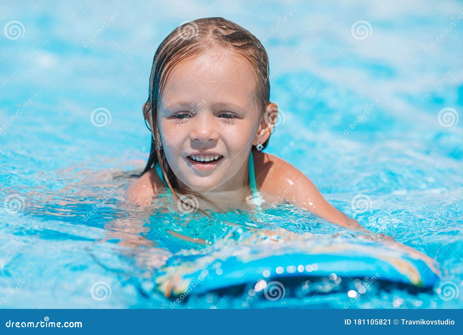 Little Adorable Girl in Outdoor Swimming Pool Stock Image - Image of ...