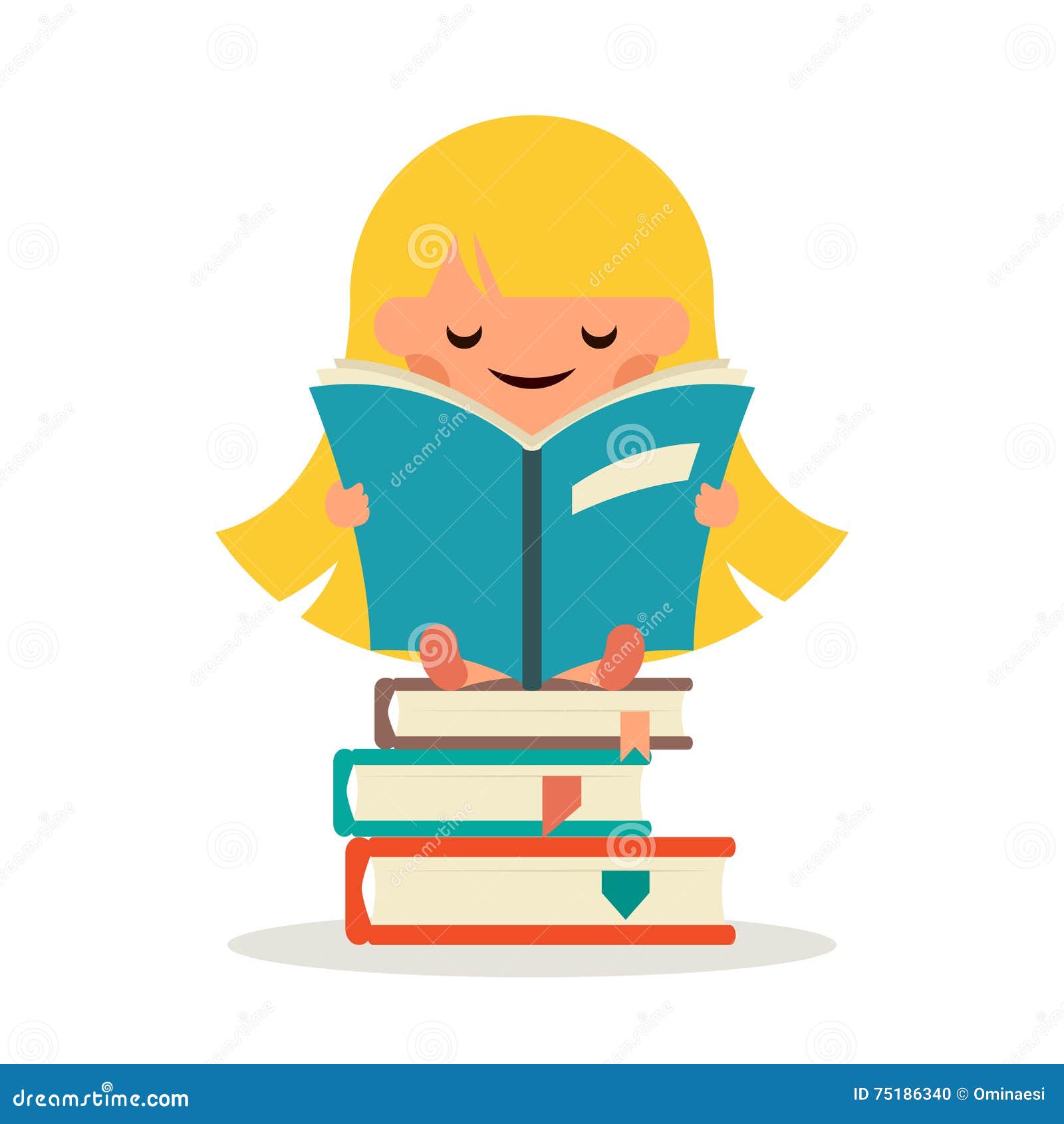 little happy girl read fairy tail book education  smiling child learn icon concept flat  