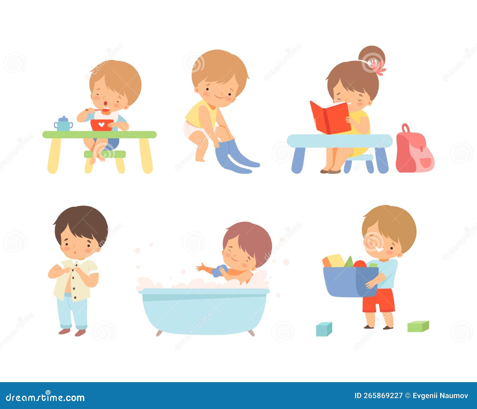 Little Independent Children Set. Boys and Girls Getting Dressed