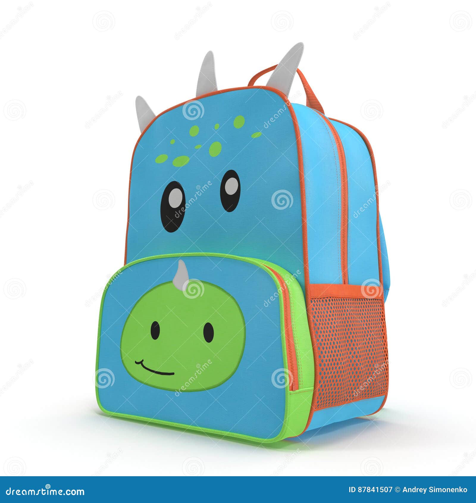 Little Kid Backpack Dinosaur On A White. 3D Illustration Stock