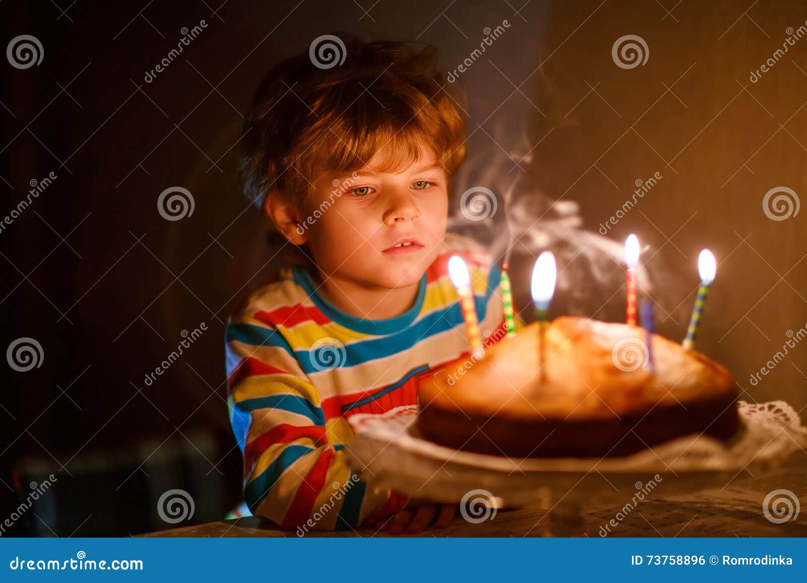 Little Kid Boy Blowing Candles on Birthday Cake Stock Photo - Image of ...
