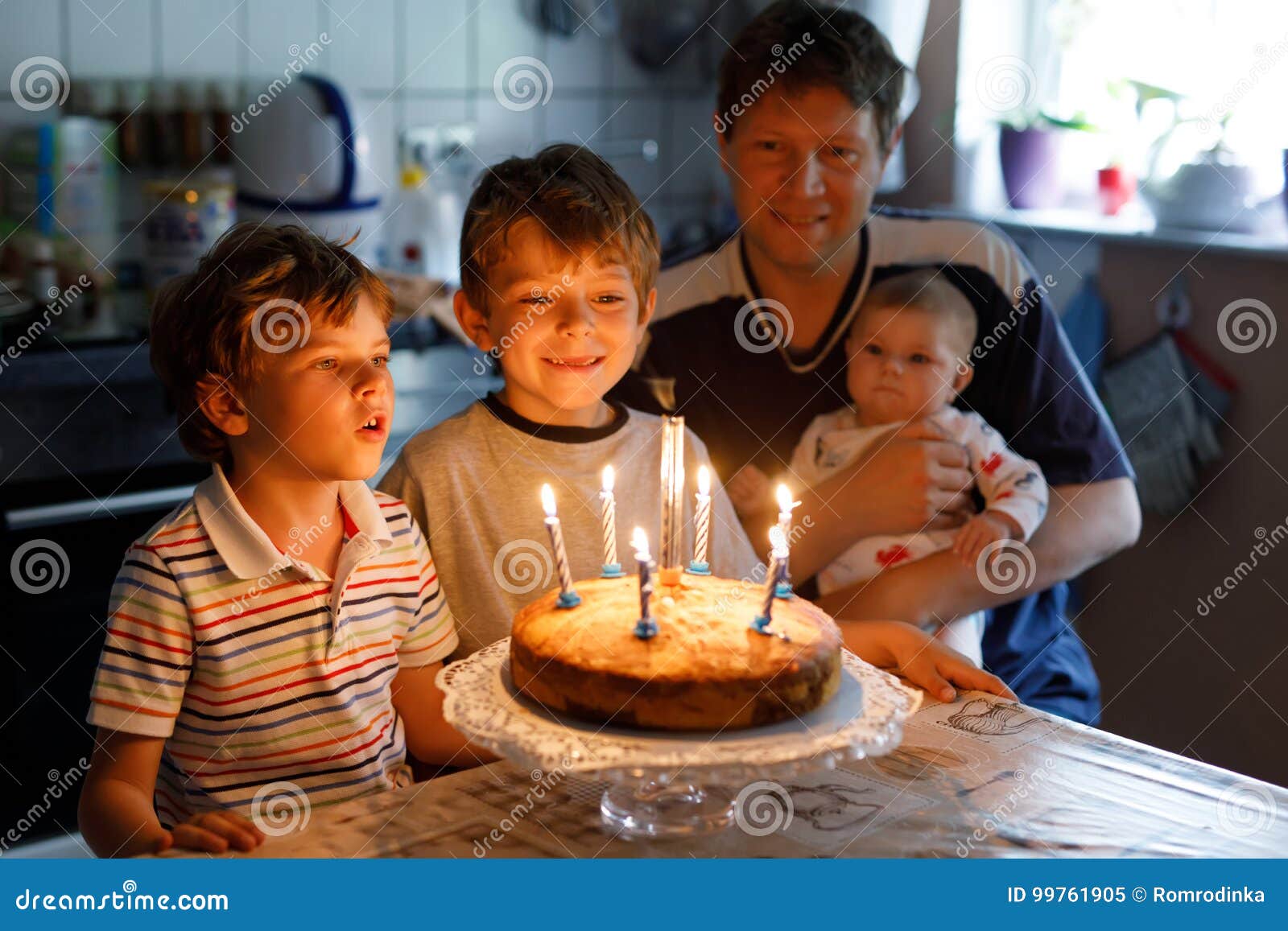 Little Kid Boy and Family, Father, Brother and Baby Sister ...