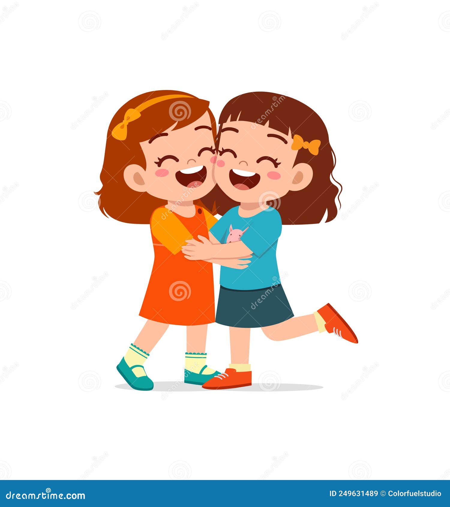 Little Kid Hug Best Friend and Feel Happy Stock Illustration