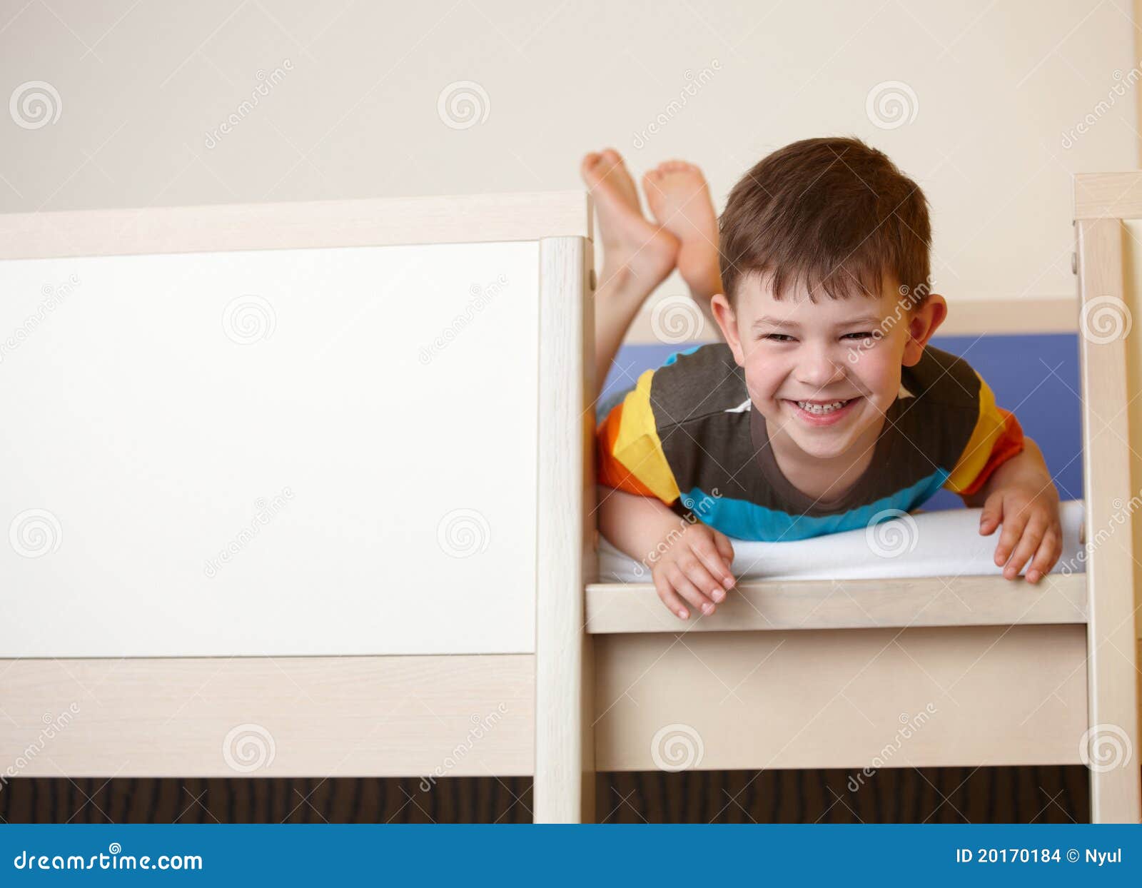 Little Kid Laughing on Top of Bunk Bed Stock Photo Image of boys