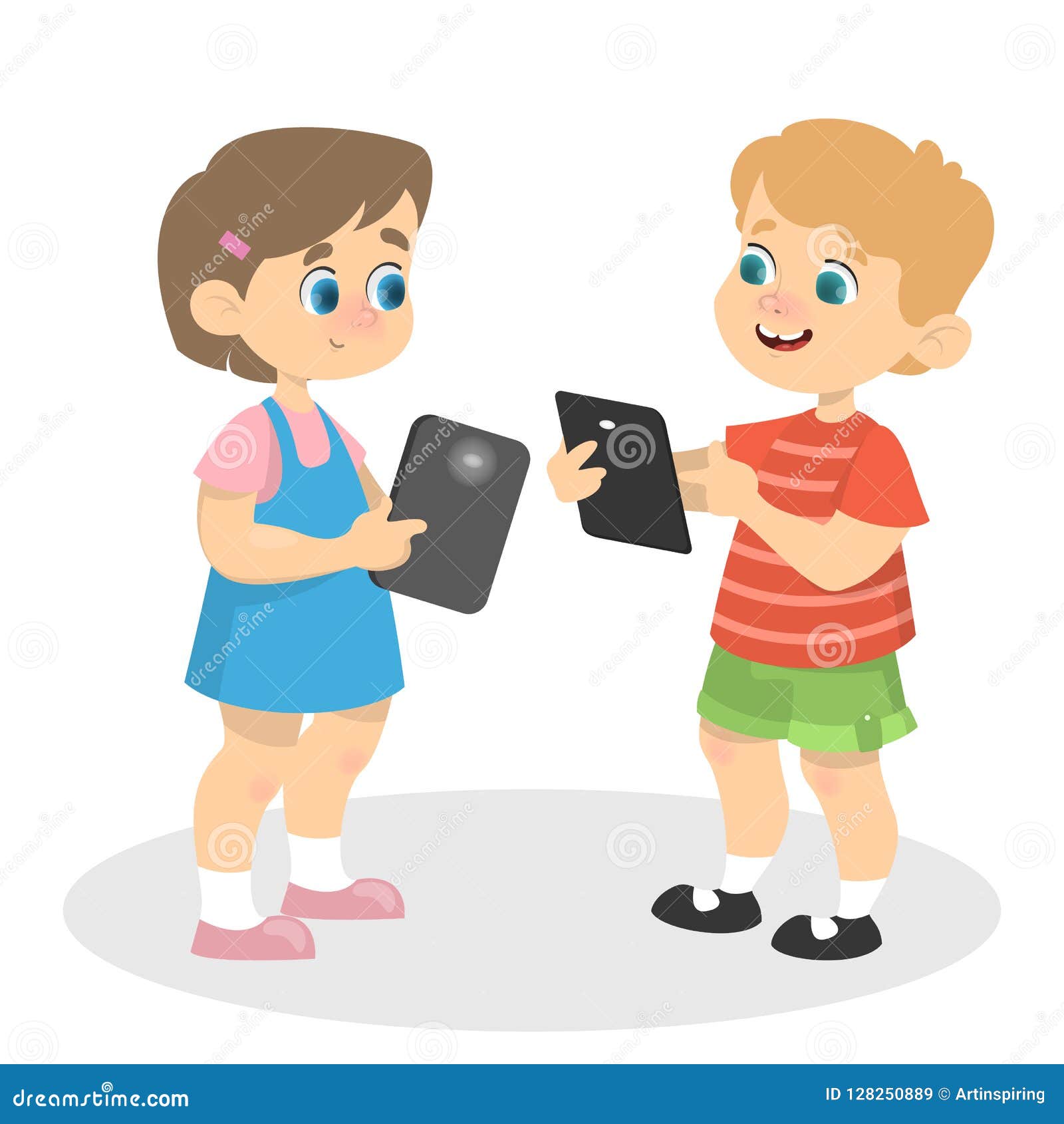 Young boy and girl play games and listen to music on their mobile phones  7468482 Stock Photo at Vecteezy