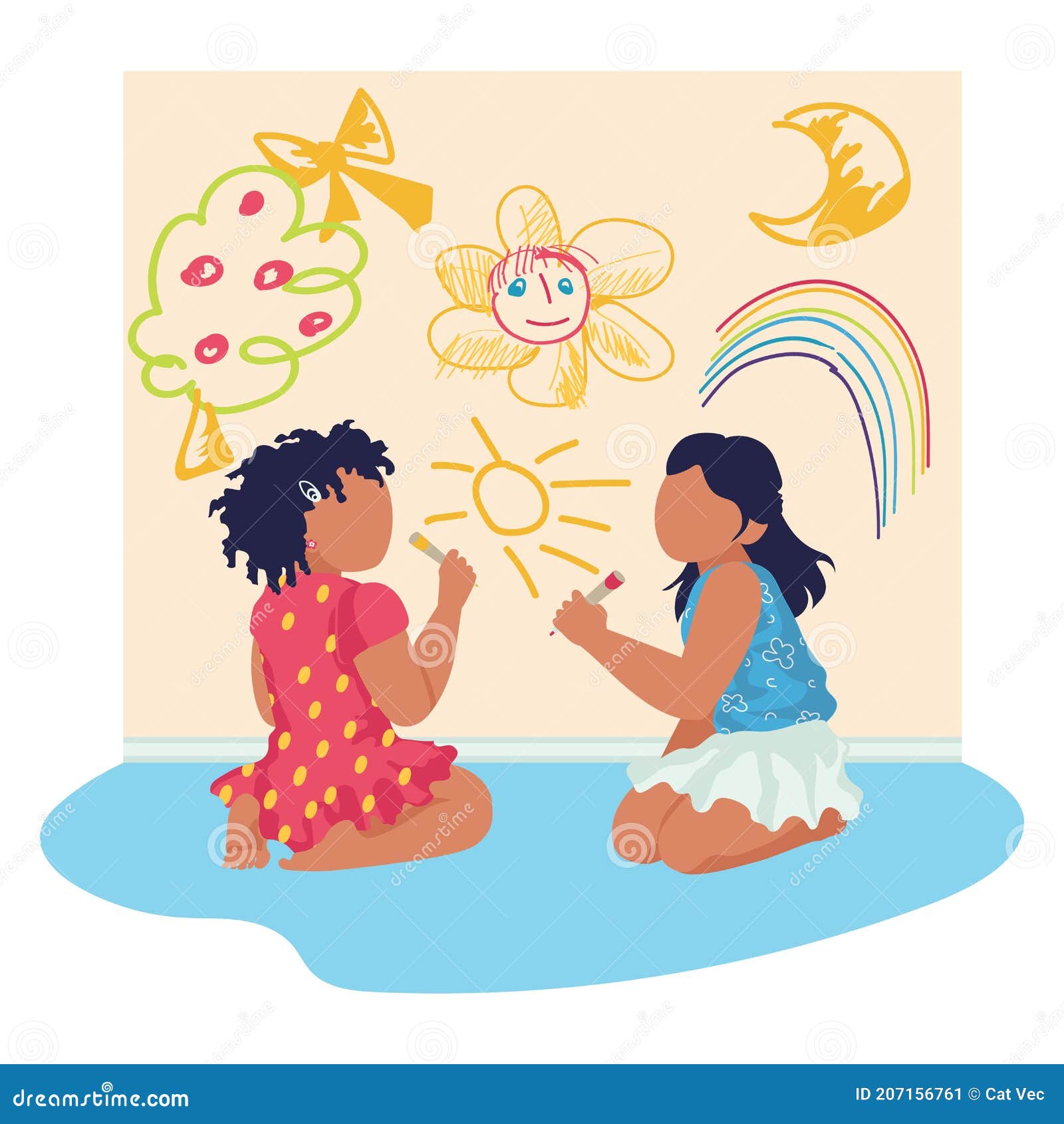 Kids drawing - friends stock illustration. Illustration of girl