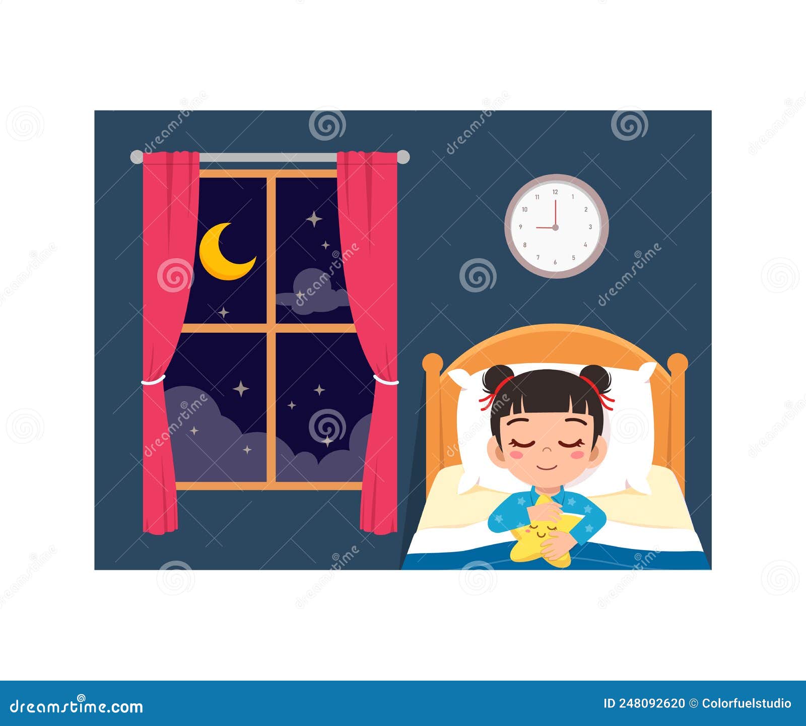 Little Kid Sleep in the Room at Night Stock Vector - Illustration of ...