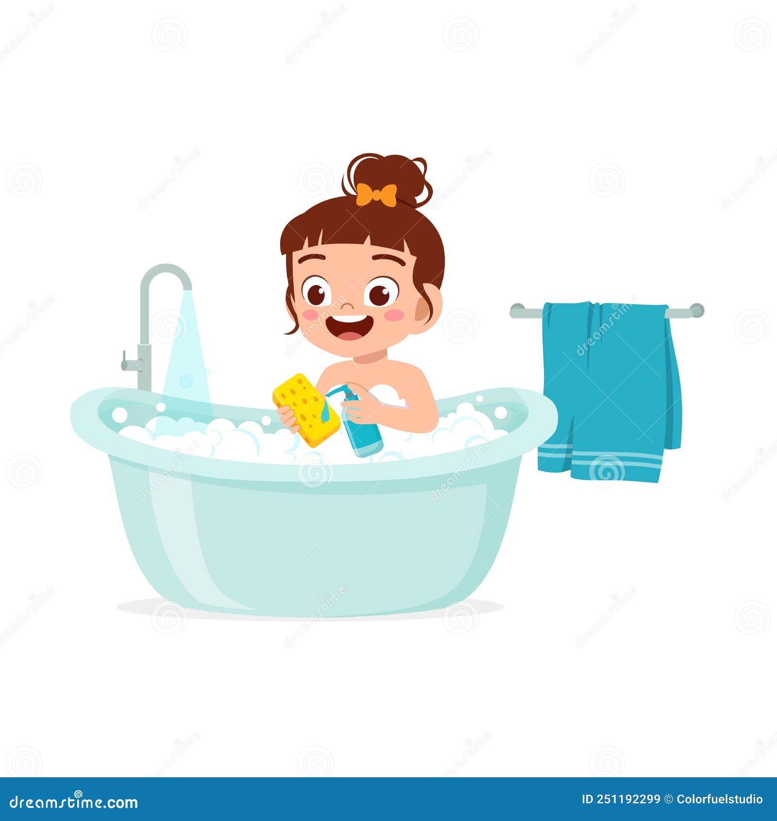 Little Kid Take a Bath in the Bathtub Stock Illustration Illustration