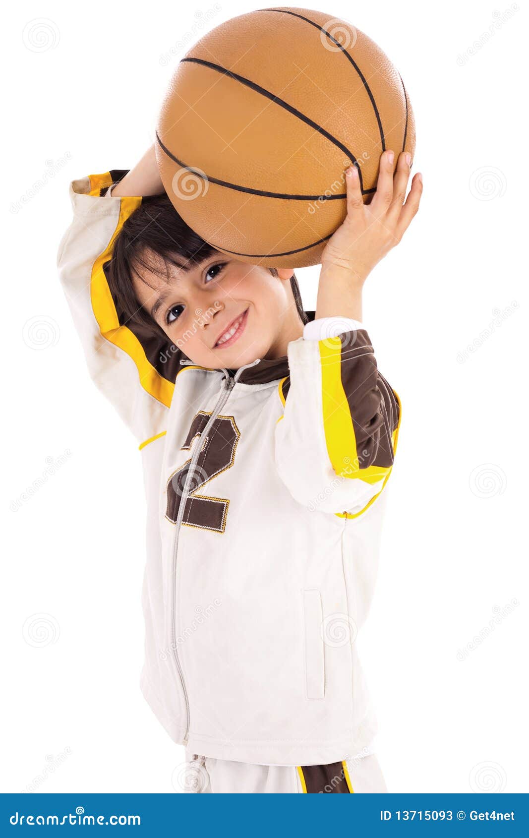 Little Kid while Throwing the Basketball Stock Image Image of