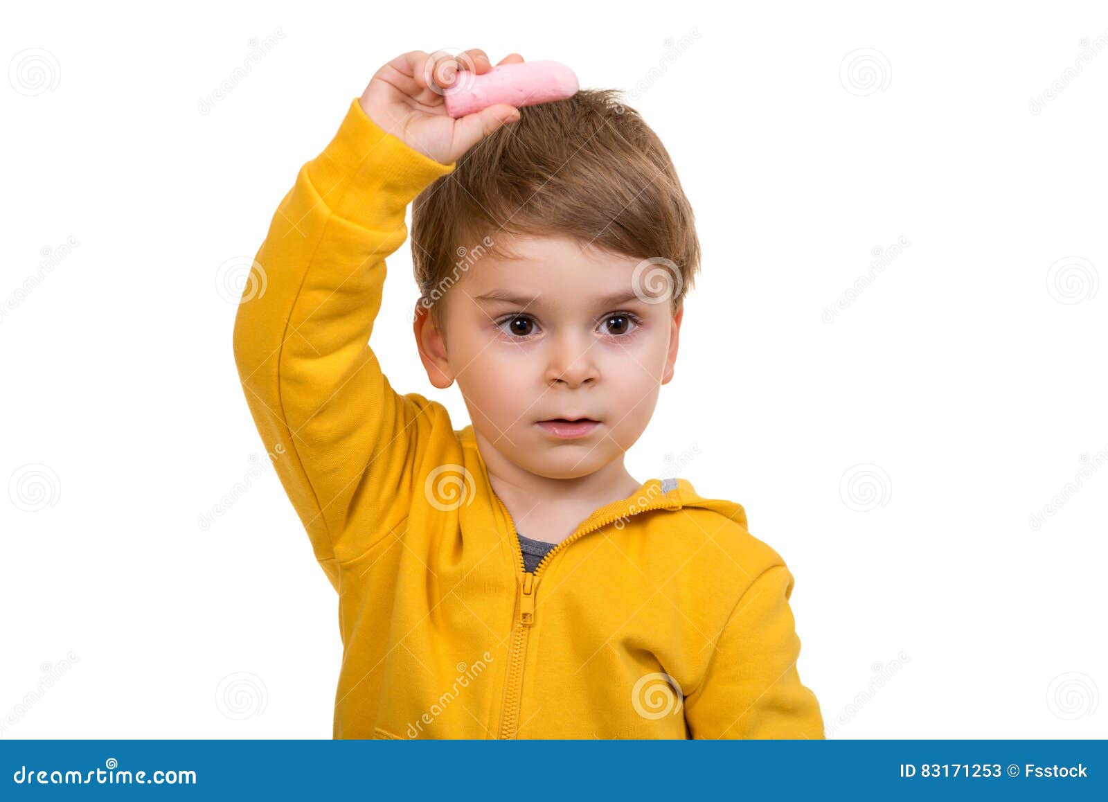 Little Kid about To Draw Something with Chalk Stock Image Image of