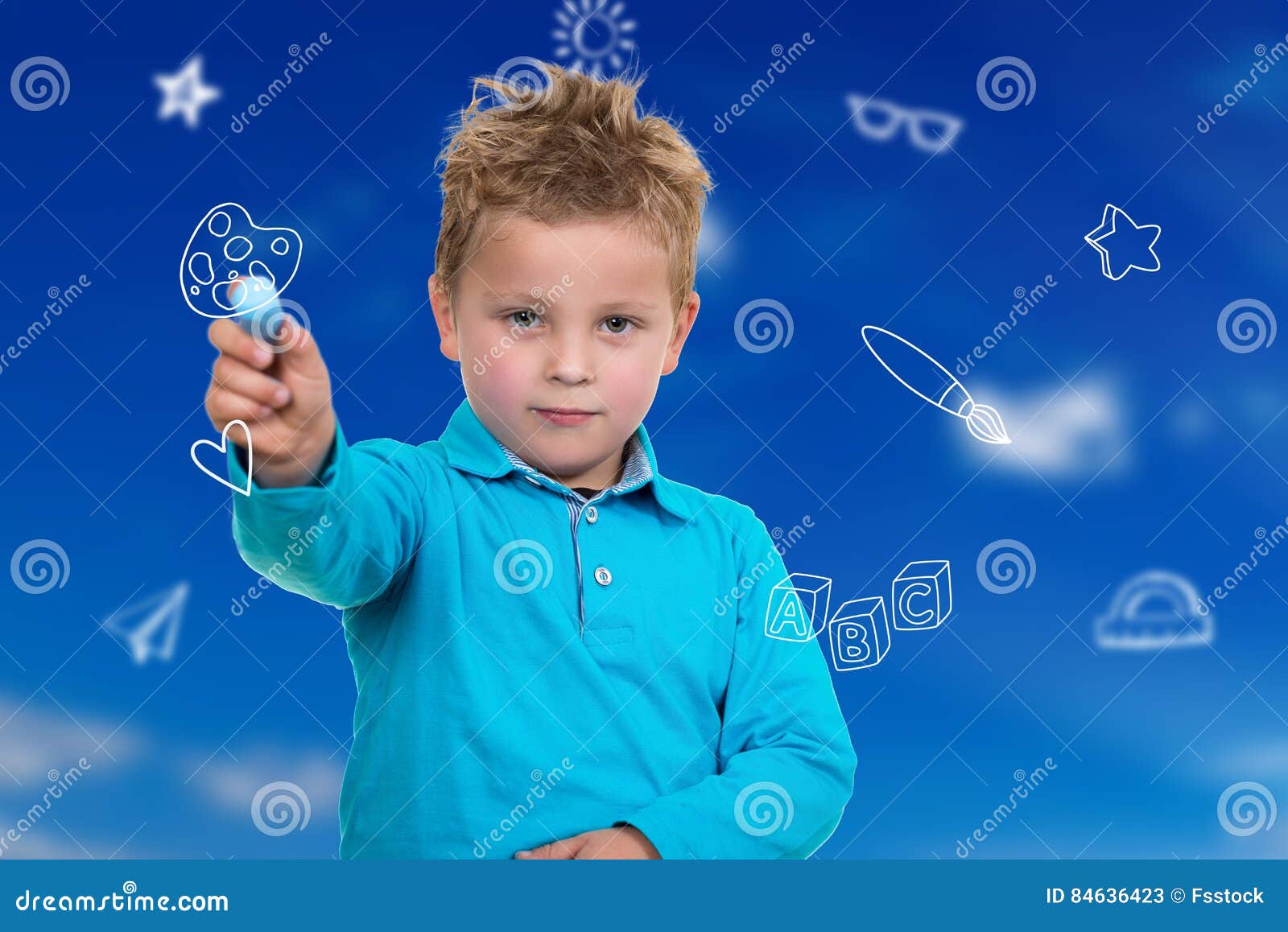 Little Kid about To Draw Something with Chalk Stock Image Image of
