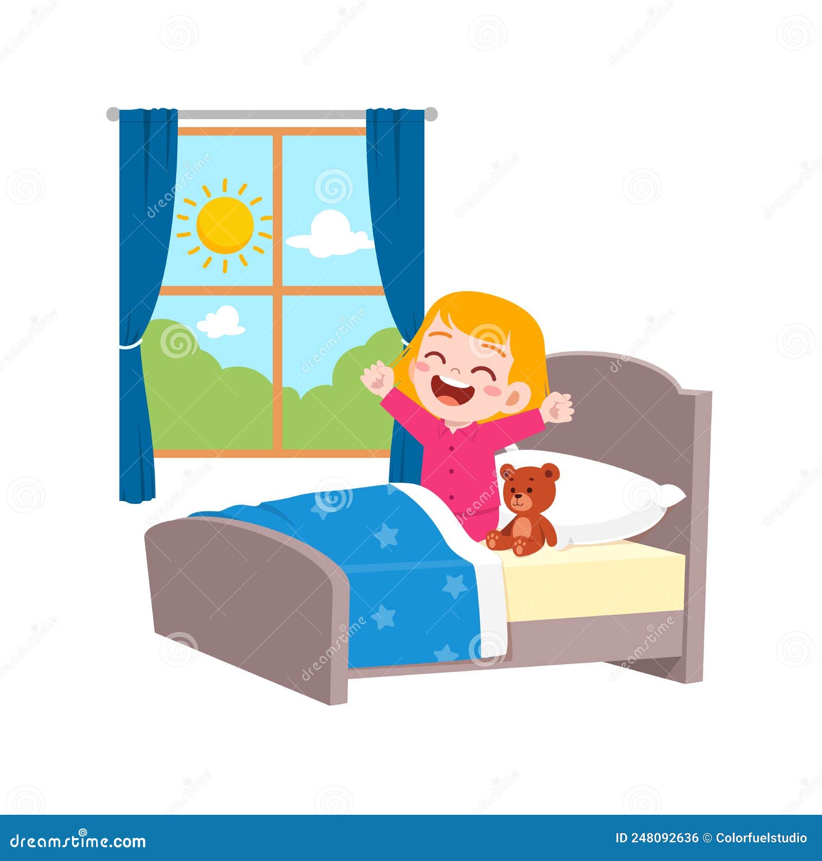 Little Kid Wake Up in the Morning Stock Illustration - Illustration of ...