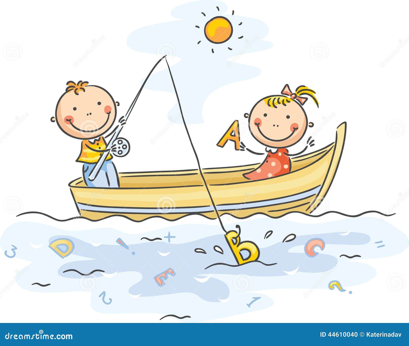 Little kids are fishing stock vector. Illustration of outdoors - 44610040