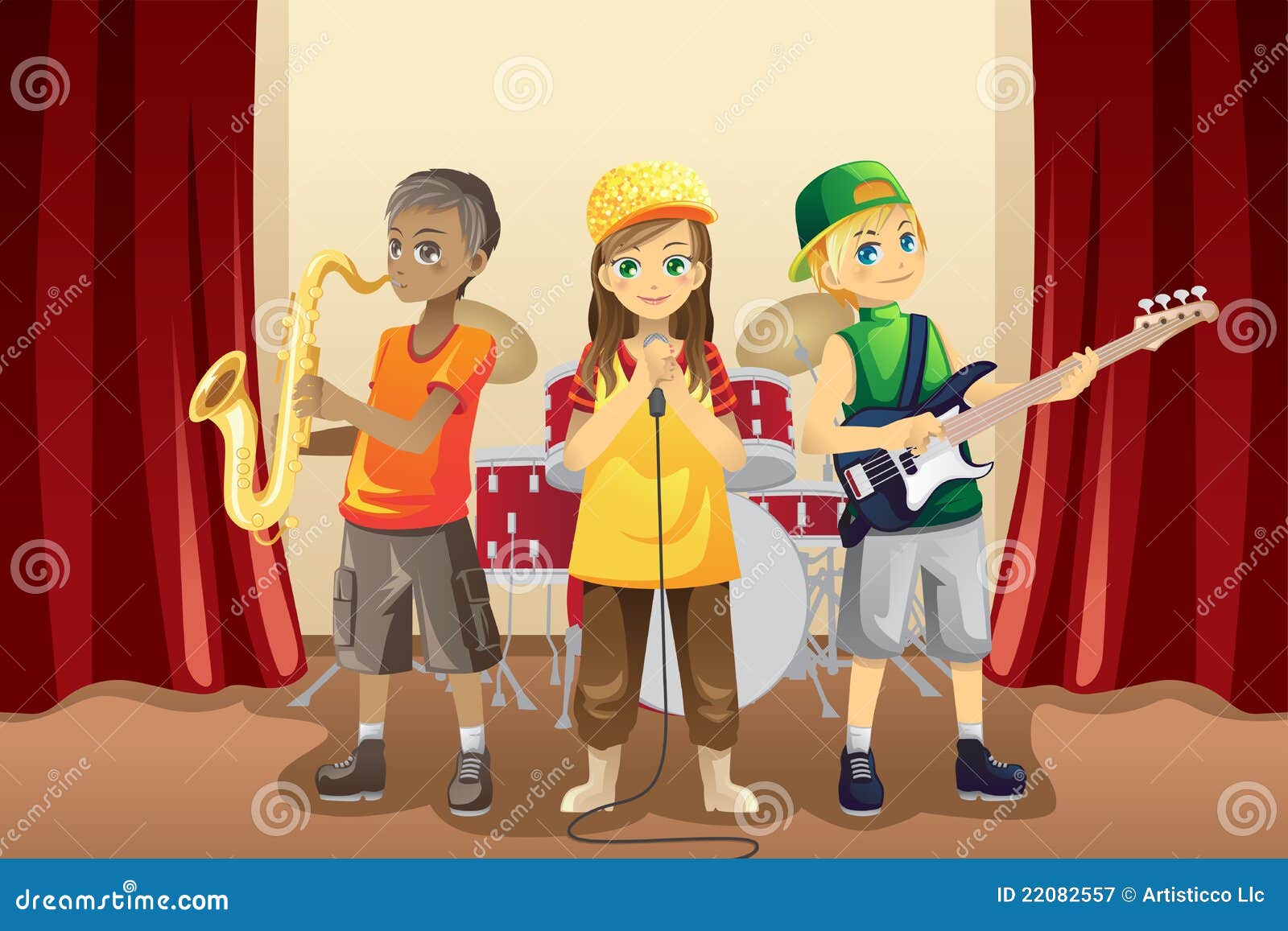Little kids in music band stock vector. Illustration of childhood