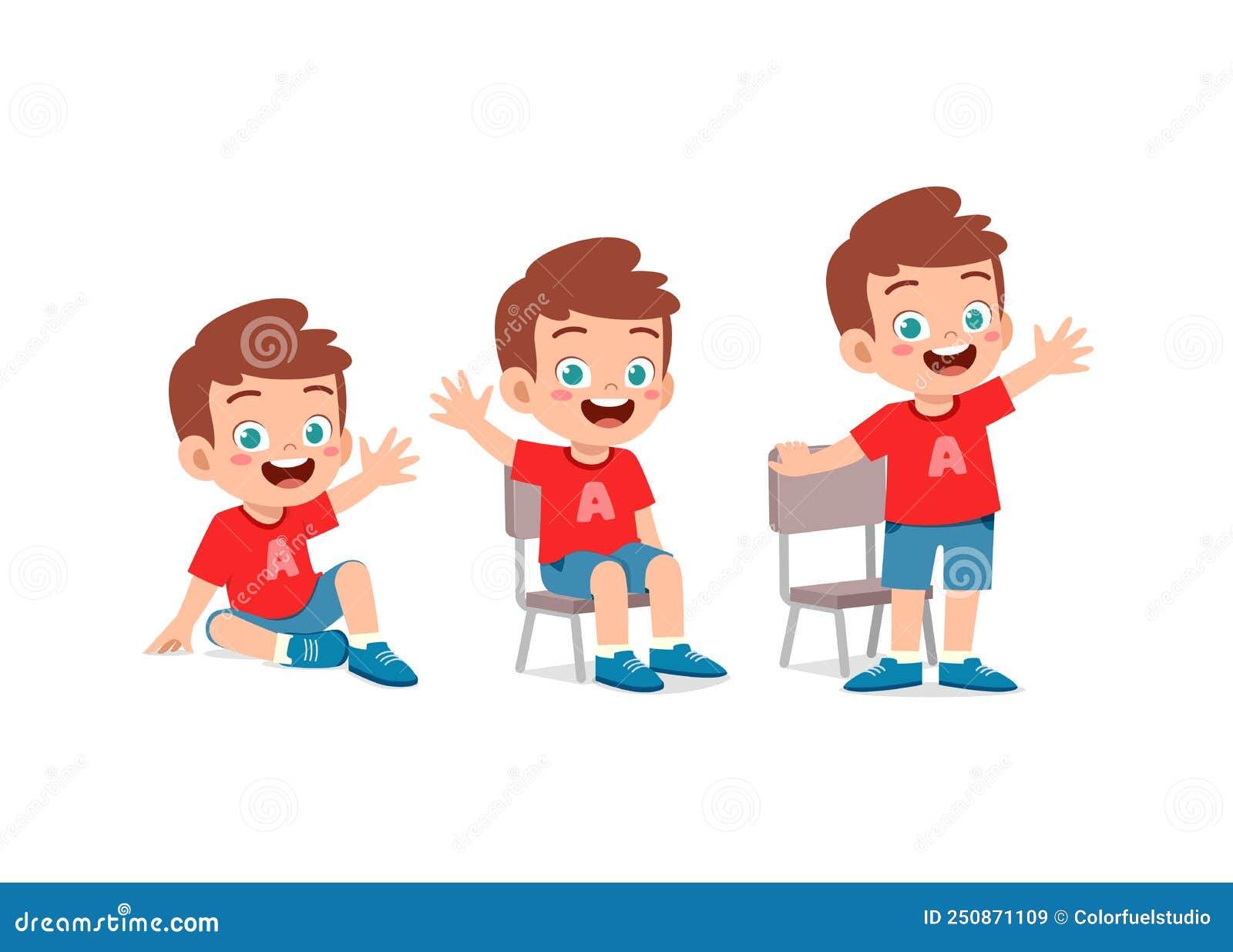 Little Kids with Pose Sit and Standing Stock Vector Illustration of