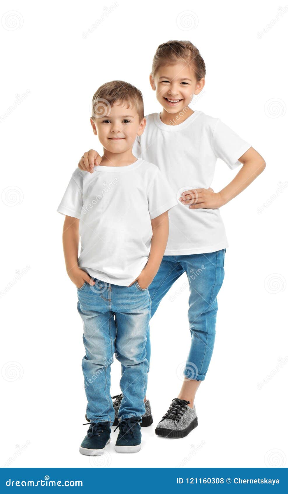 Download Little Kids In T Shirts On White Background Stock Photo Image Of Blank Children 121160308